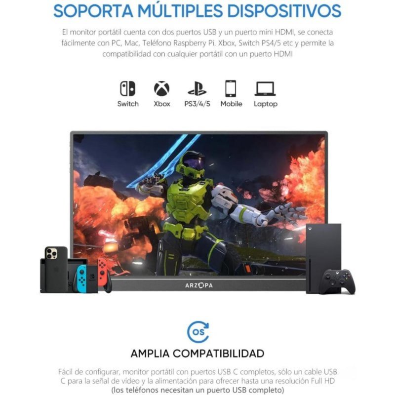 Detalle de Monitor ARZOPA 16,1" FullHD 144 Hz IPS HDR con altavoces y soporte integrado