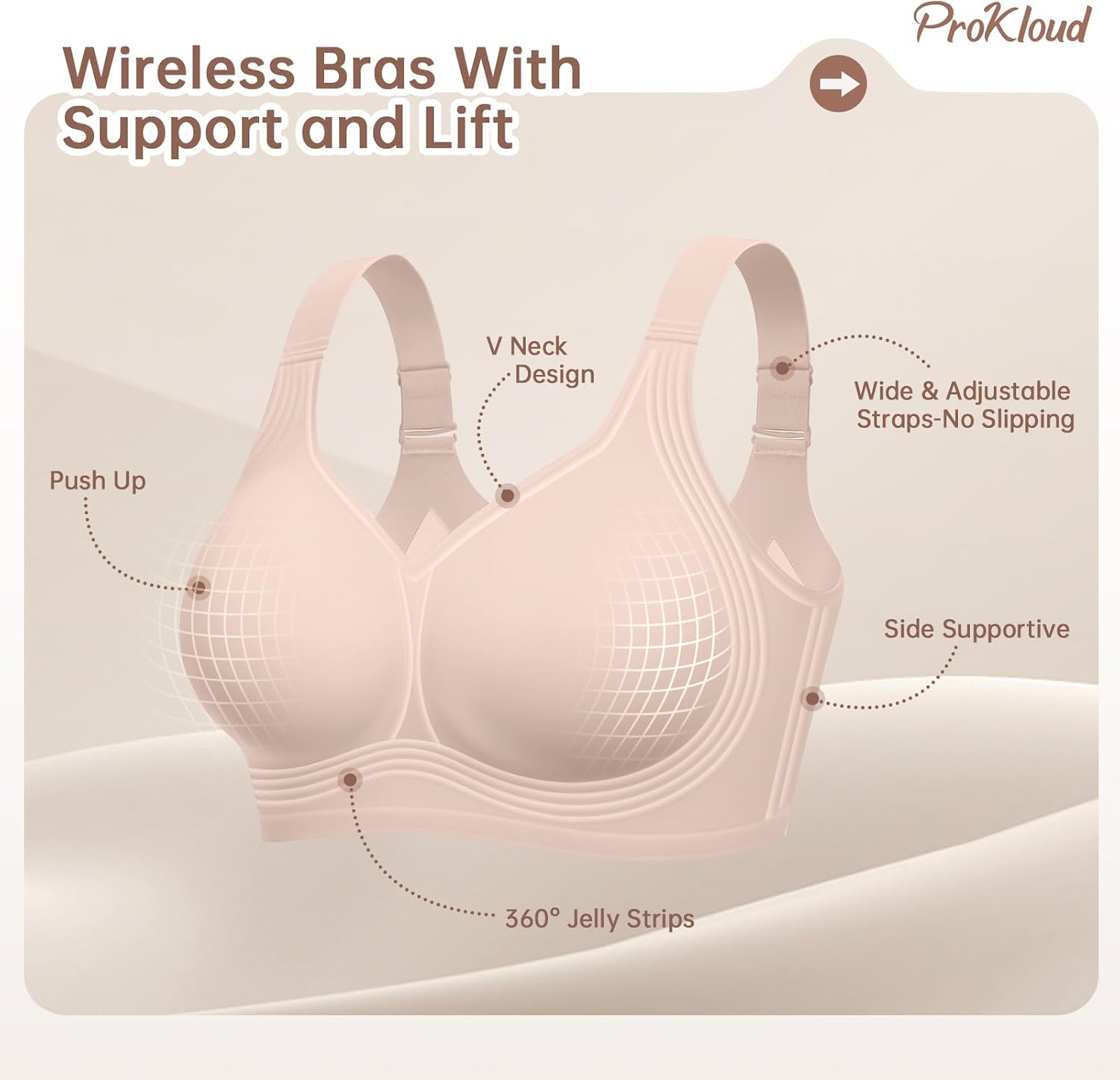 Detalle de ProKloud Jelly Bras Wireless No-Underwire Bra for Women (Full Coverage, Lift, Plus Size)