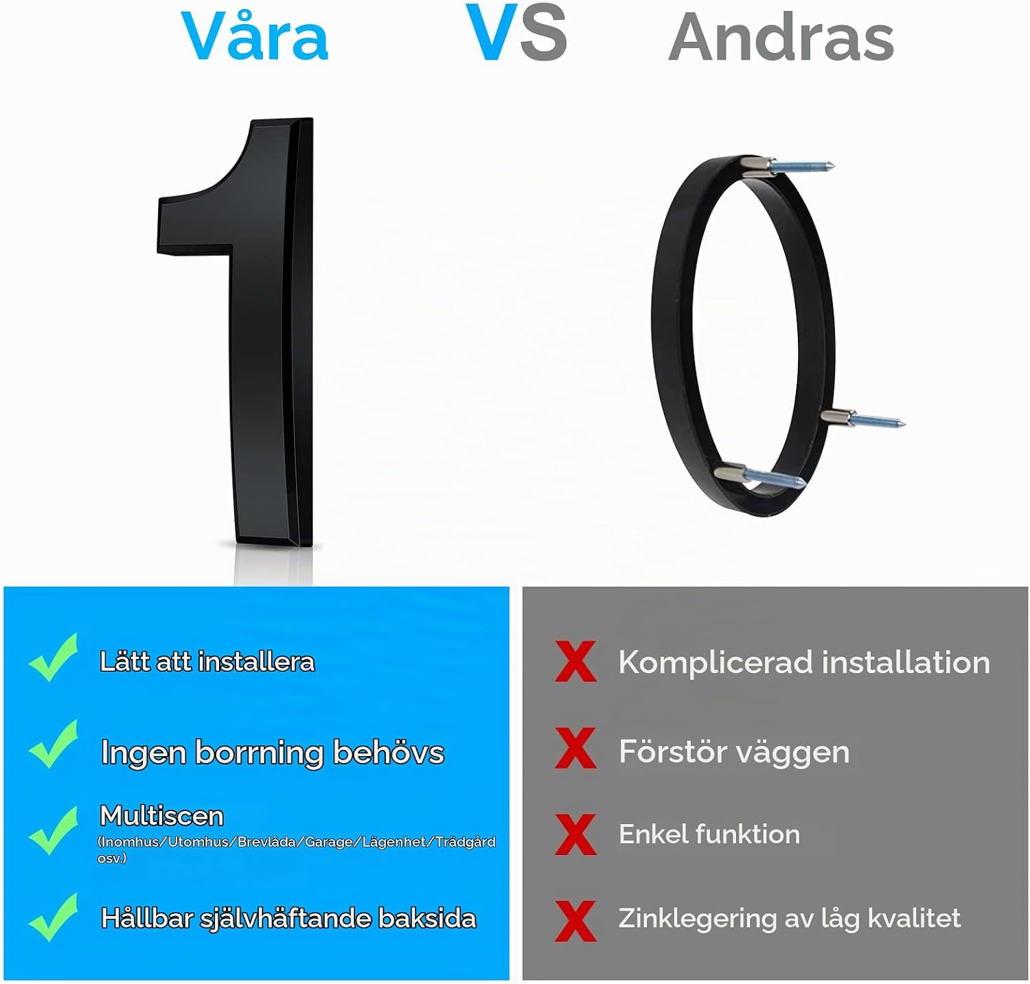 Thumbnail 4 de Vicloon husnummersiffra i akryl/ABS, självhäftande 3D-design, svart