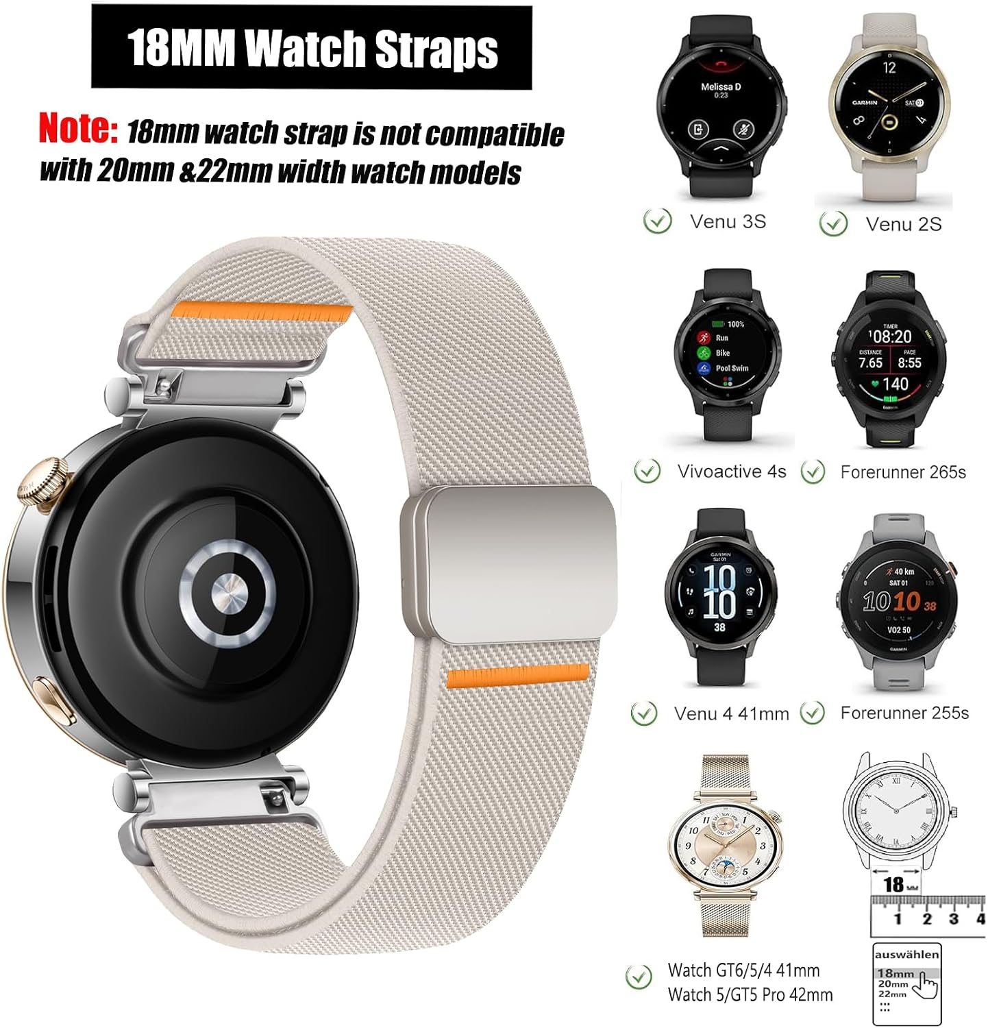 Detalle de SOLOLUP 18mm Elastic Magnetic Strap for Garmin and Huawei Wearables