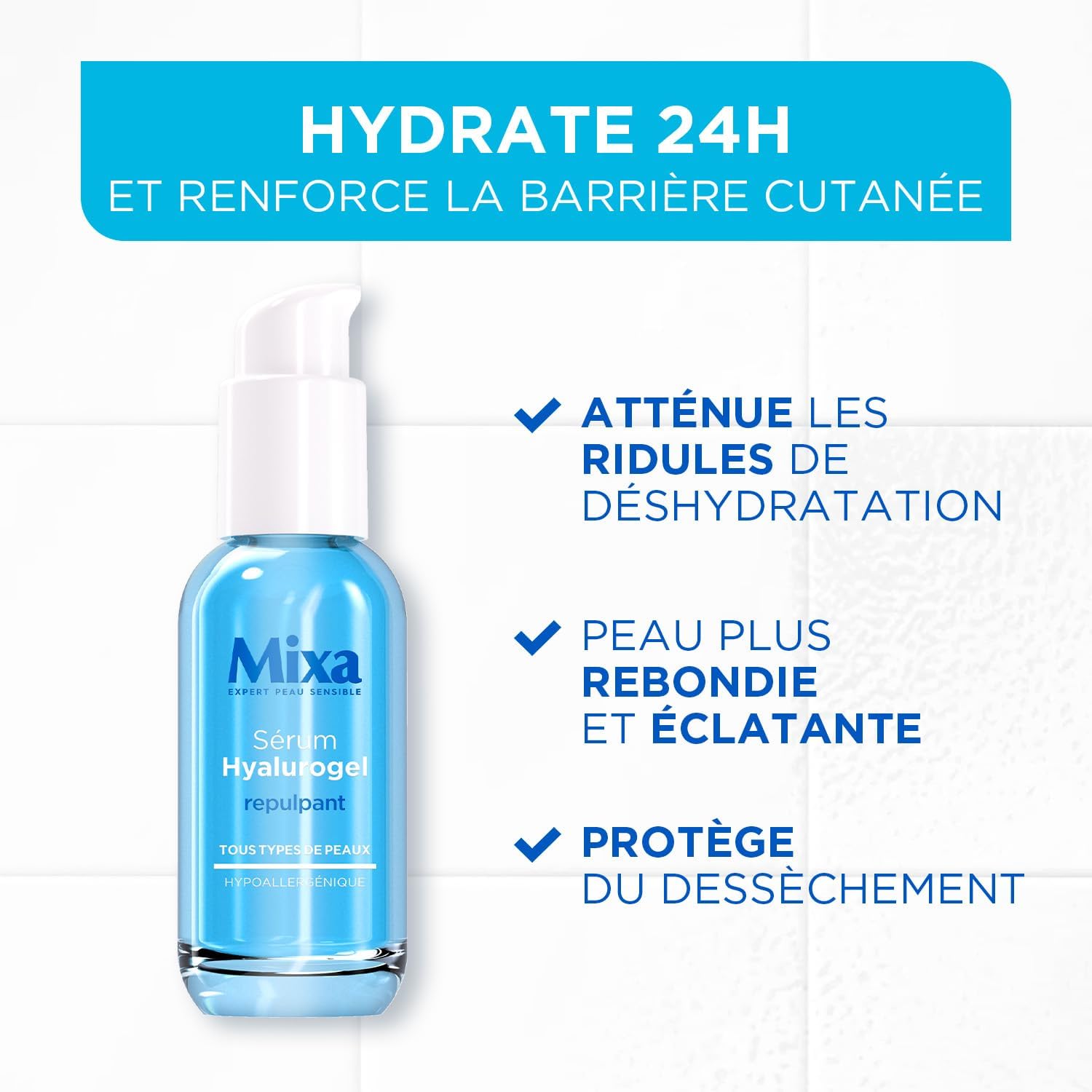Detalle de MIXA - Sérum Booster d'Hydratation Intense 24H | Repulpe & Illumine, Acide Hyaluronique Pur + Vitamines B3 & B5