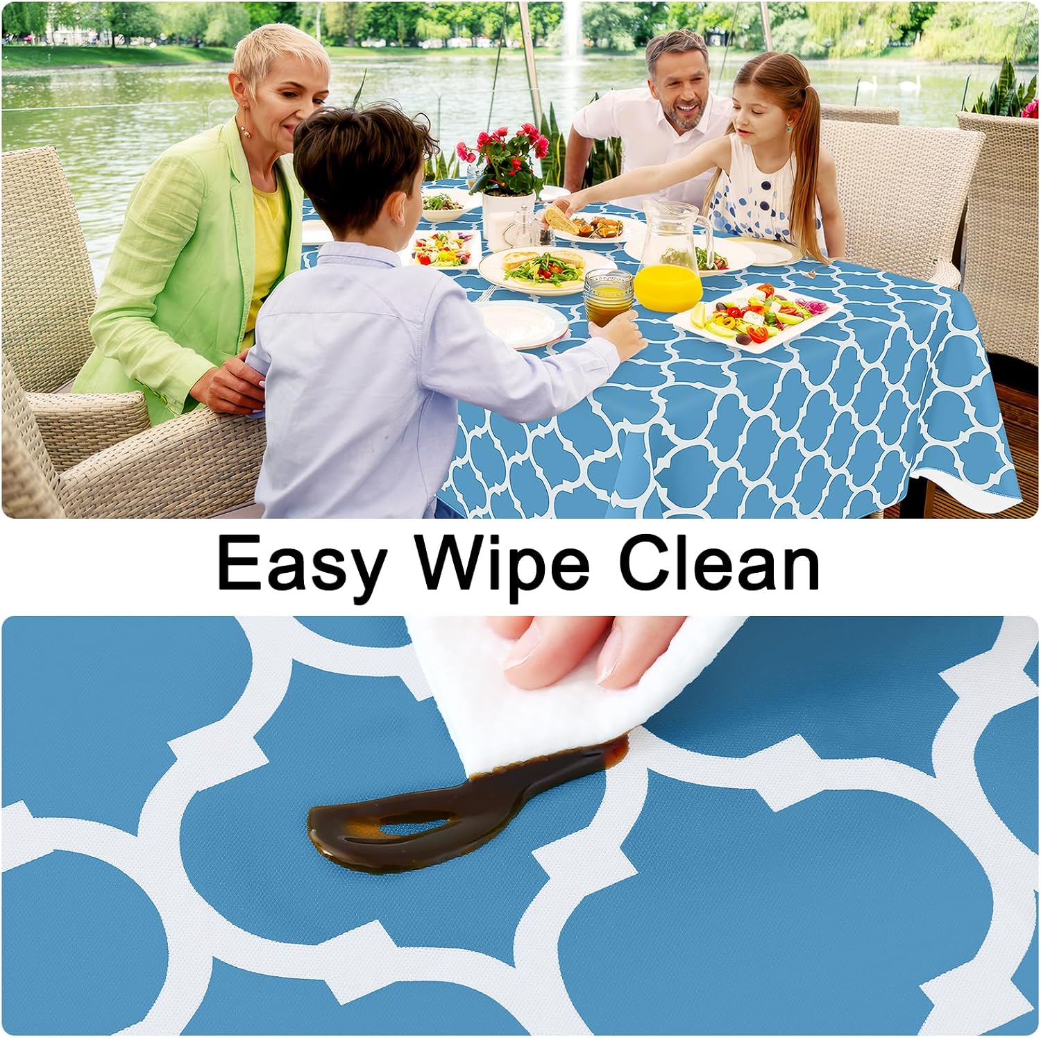 Detalle de Smiry Rectangle Table Cloth: Waterproof Vinyl with Flannel Backing (60"×84", Light Blue)