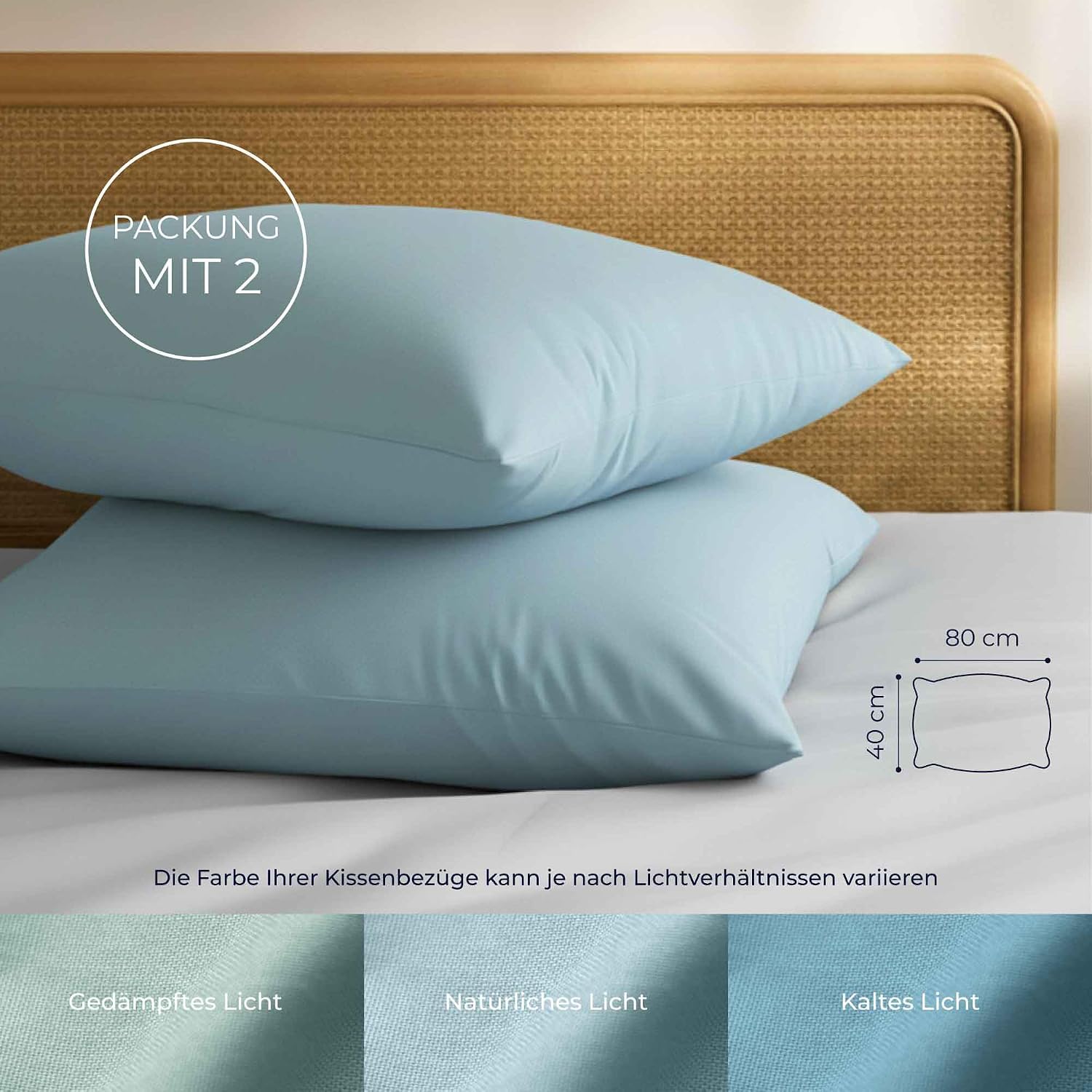 Detalle 2 de Dreamzie Kissenbezug 40 x 80 Renforcé Baumwolle – 2er‑Set