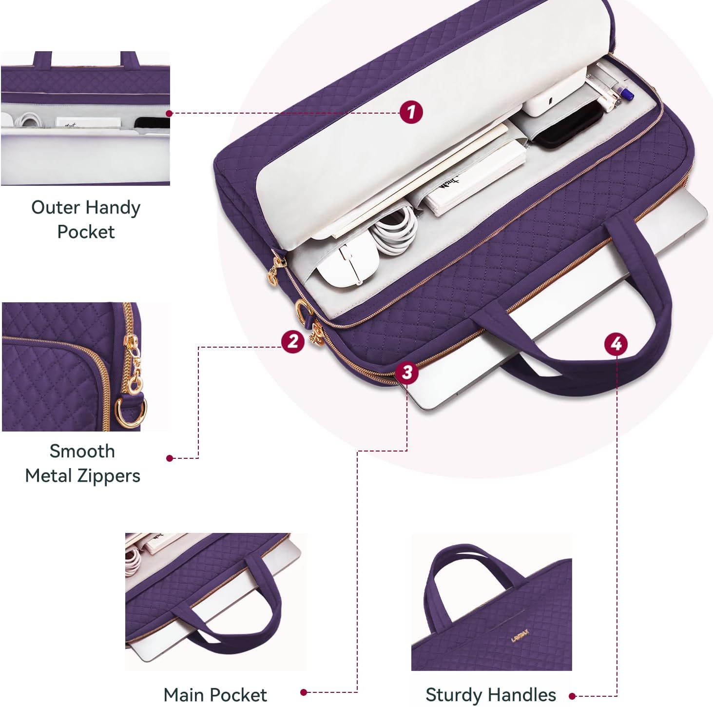 Detalle 2 de Lausiax Laptop Case Bag: Waterproof 14–14.5 inch Sleeve for Everyone, Purple