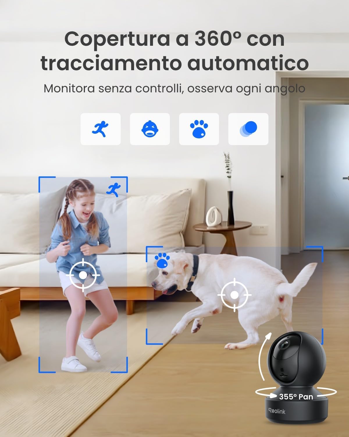 Thumbnail 3 de Reolink E1 Pro 5MP WiFi interno a doppia banda 2.4/5 GHz con rilevamento IA e 360°