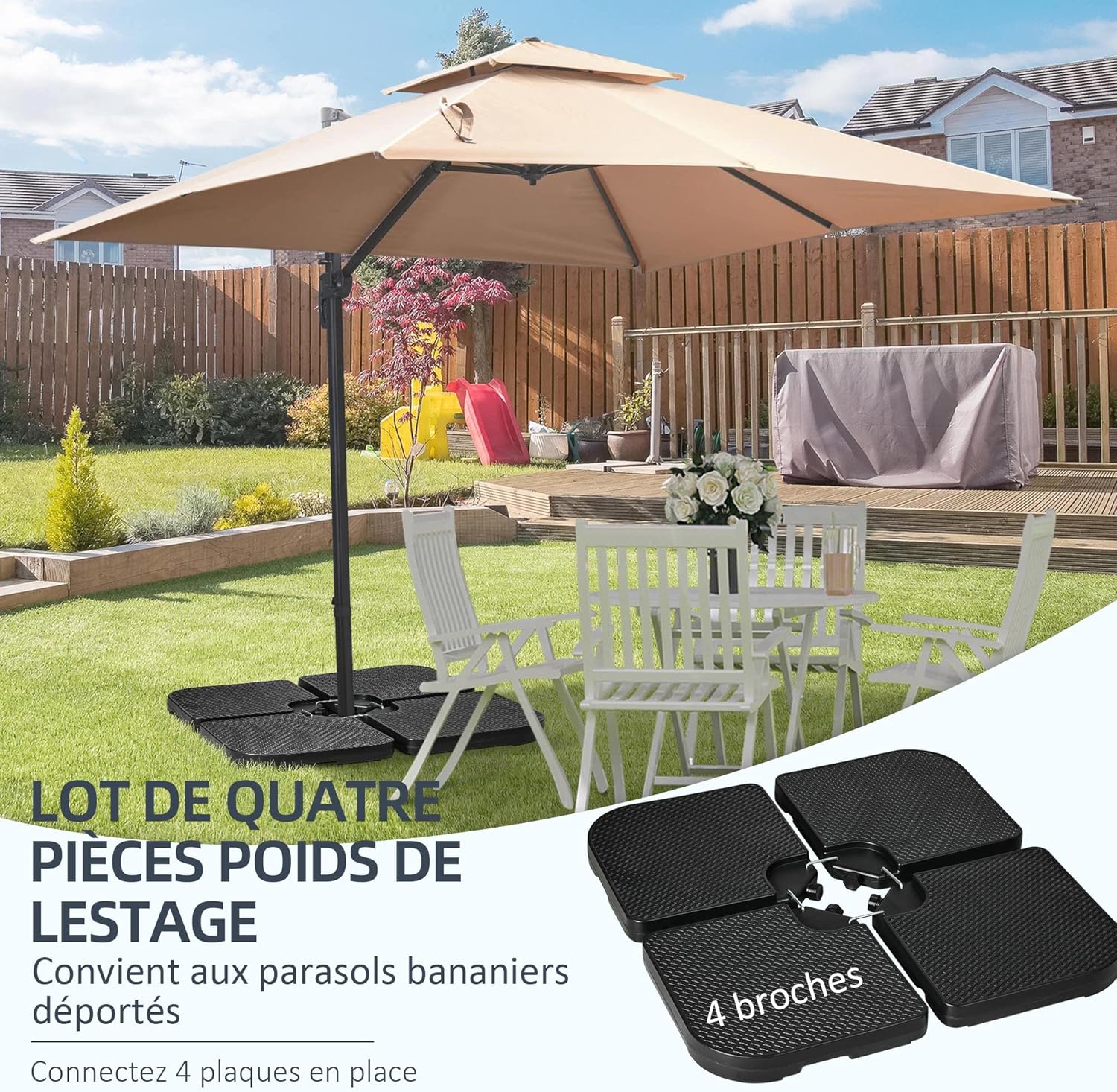 Thumbnail 2 de Outsunny Lot de 4 Dalles de lestage pour Parasols Déportés, 49x49 cm, remplissables jusqu’à 60–80 kg, Noir