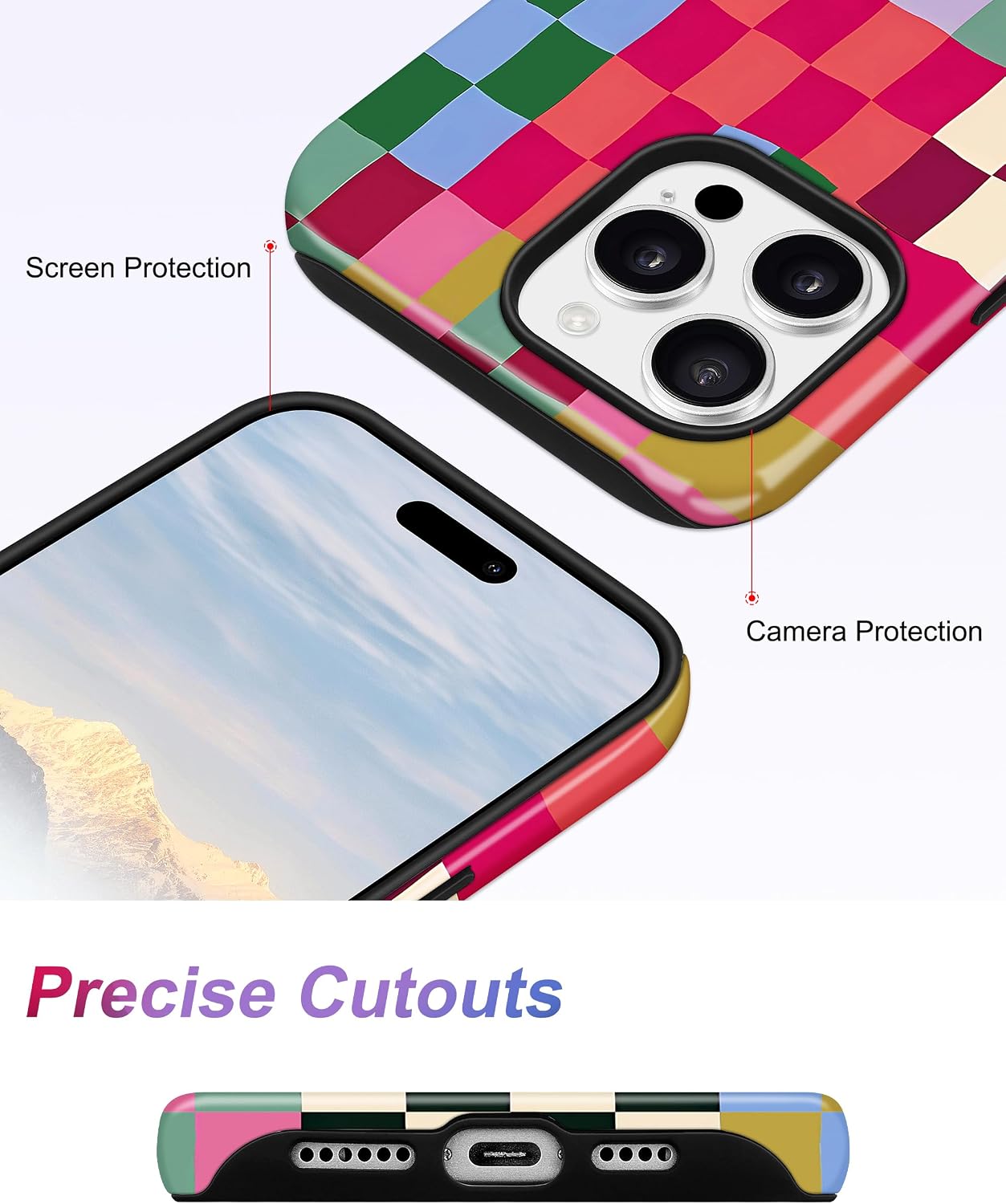 Detalle de Jusy Magnetic Checkered iPhone 15 Pro Case with MagSafe Compatibility