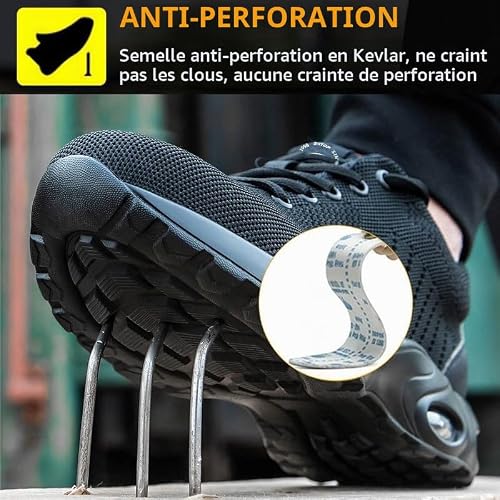 Detalle 2 de ziitop Chaussures de sécurité, embout en acier et semelle Kevlar, noires