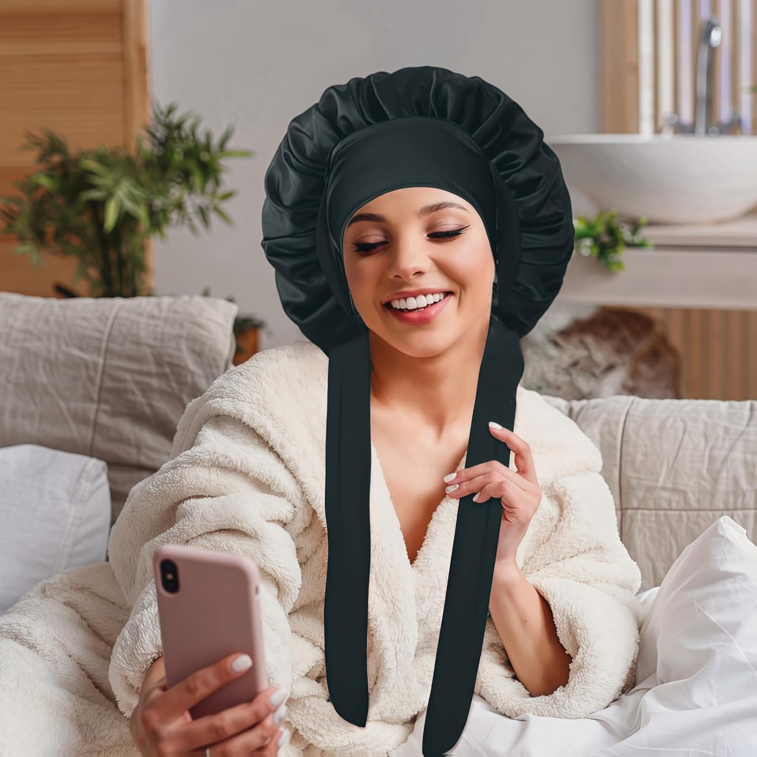 Thumbnail 3 de VECIIR Silk Bonnet for Sleeping Women – Adjustable Satin Hair Wrap for Frizeless Curl Care