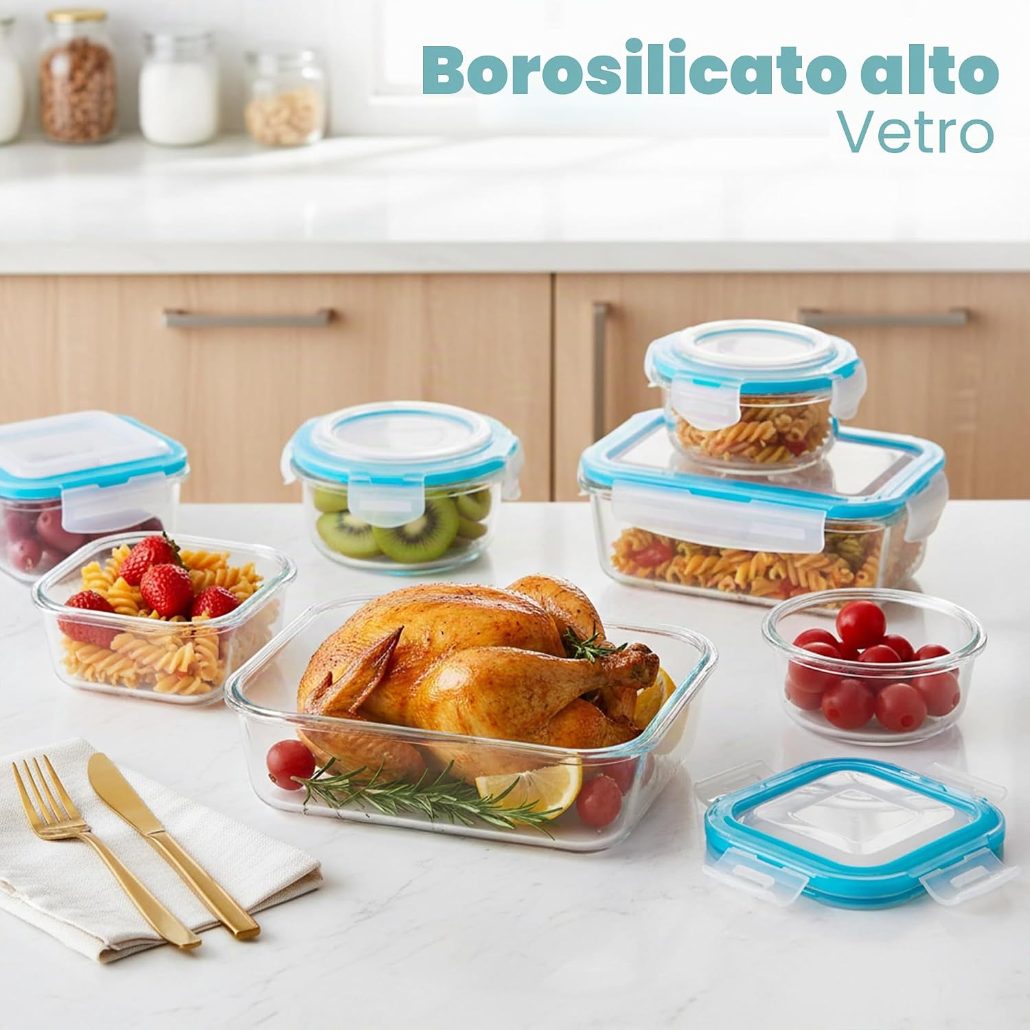 Detalle 2 de KICHLY Set contenitori in vetro per alimenti 24 pezzi – trasparenti, senza BPA, lavabili e adatti a forno, microonde e freezer