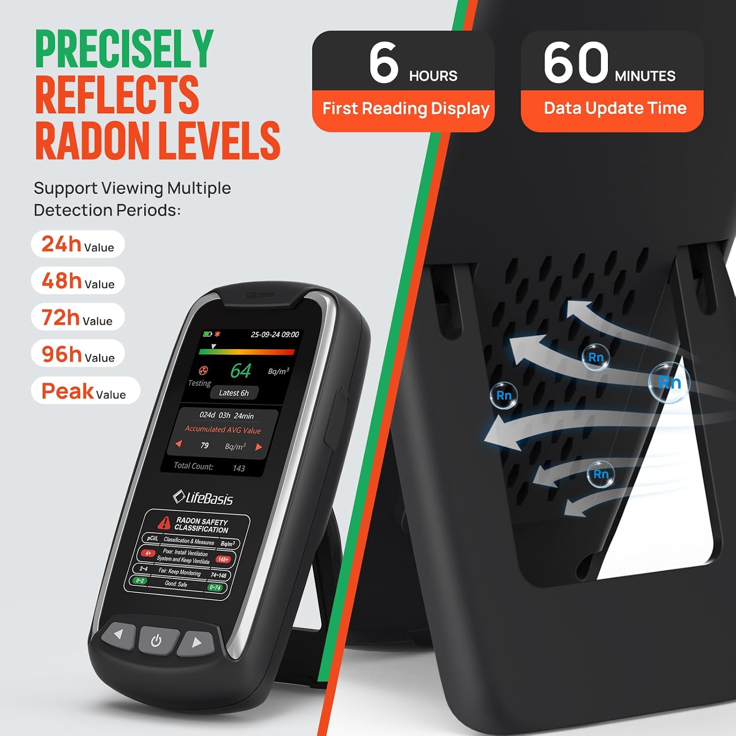 Detalle 2 de LifeBasis Rechargeable Radon Detector with Audible and Visual Alarms