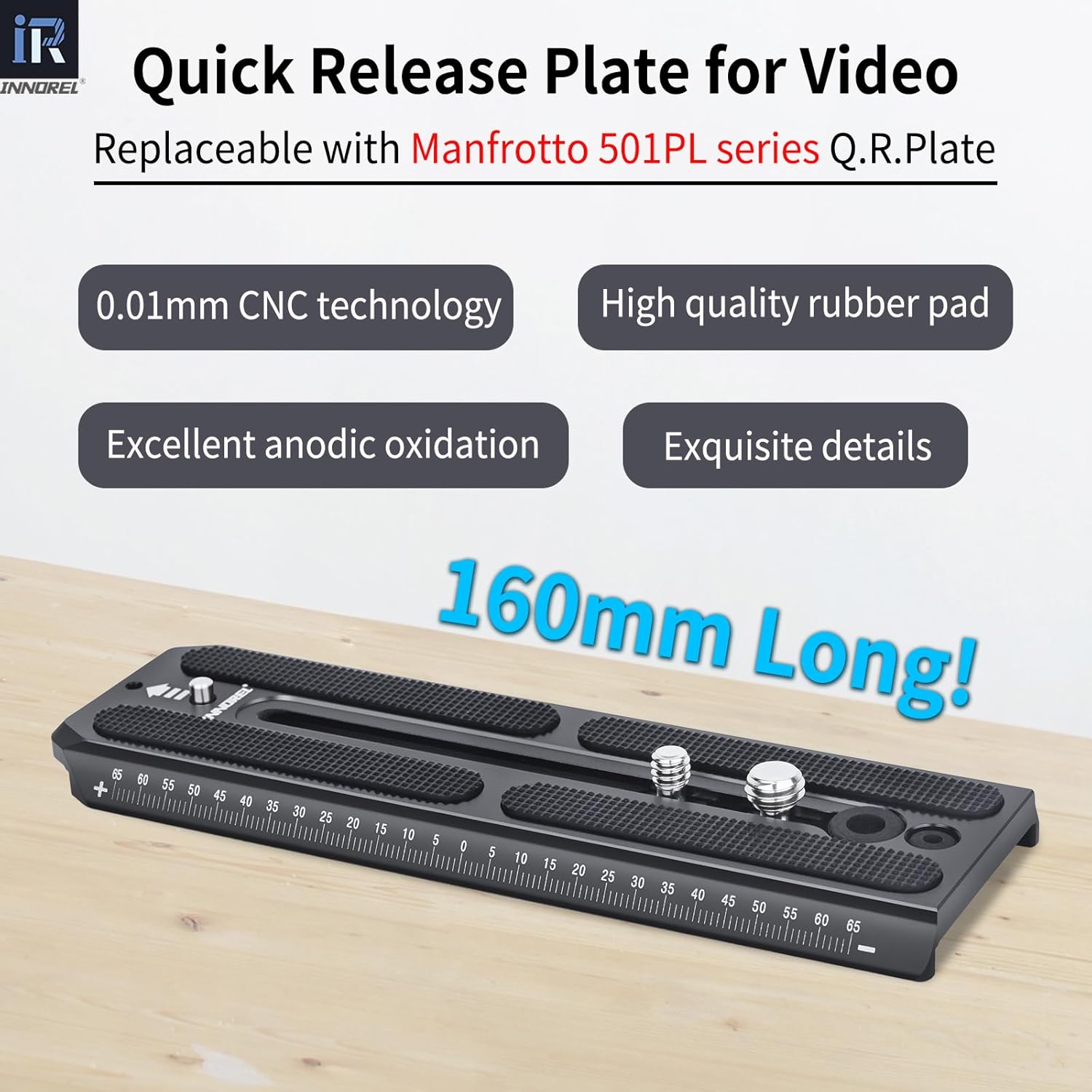 Thumbnail 1 de INNOREL QV160 2-Piece Sliding Quick Release Plate (50mm) for Manfrotto 501PL Series Fluid Heads