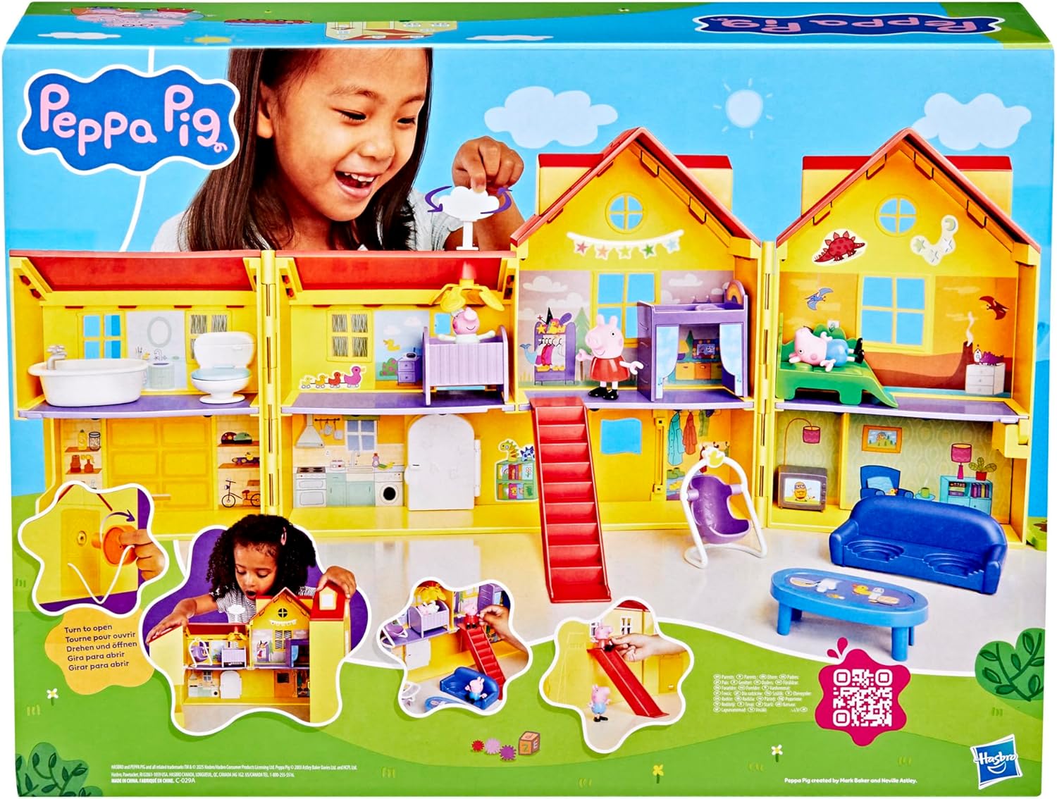 Detalle de Peppa Pig Peppa's Big Family House Playset with Baby Evie (2025 Version) – 2-Story Playset with 3 Figures and 11 Accessories