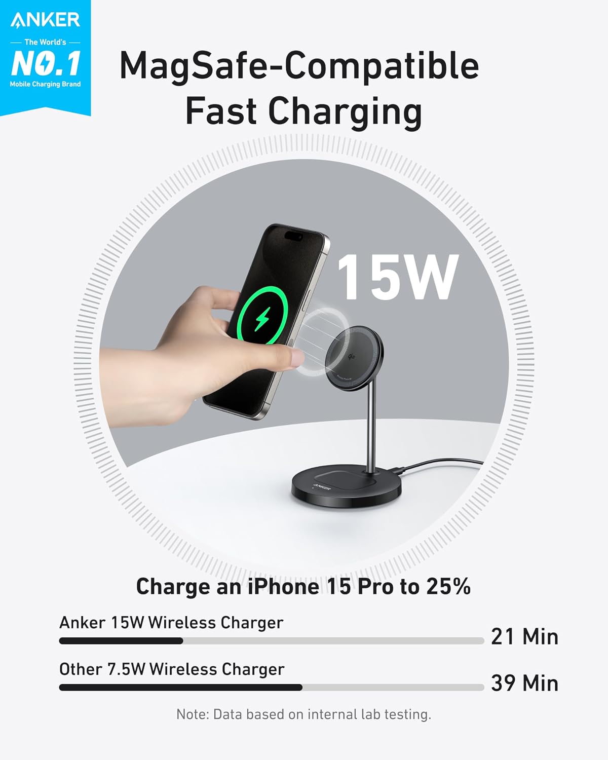 Detalle 2 de Anker MagGo 2-in-1 Wireless Charging Station (MagSafe compatible) with Qi2 15W stand