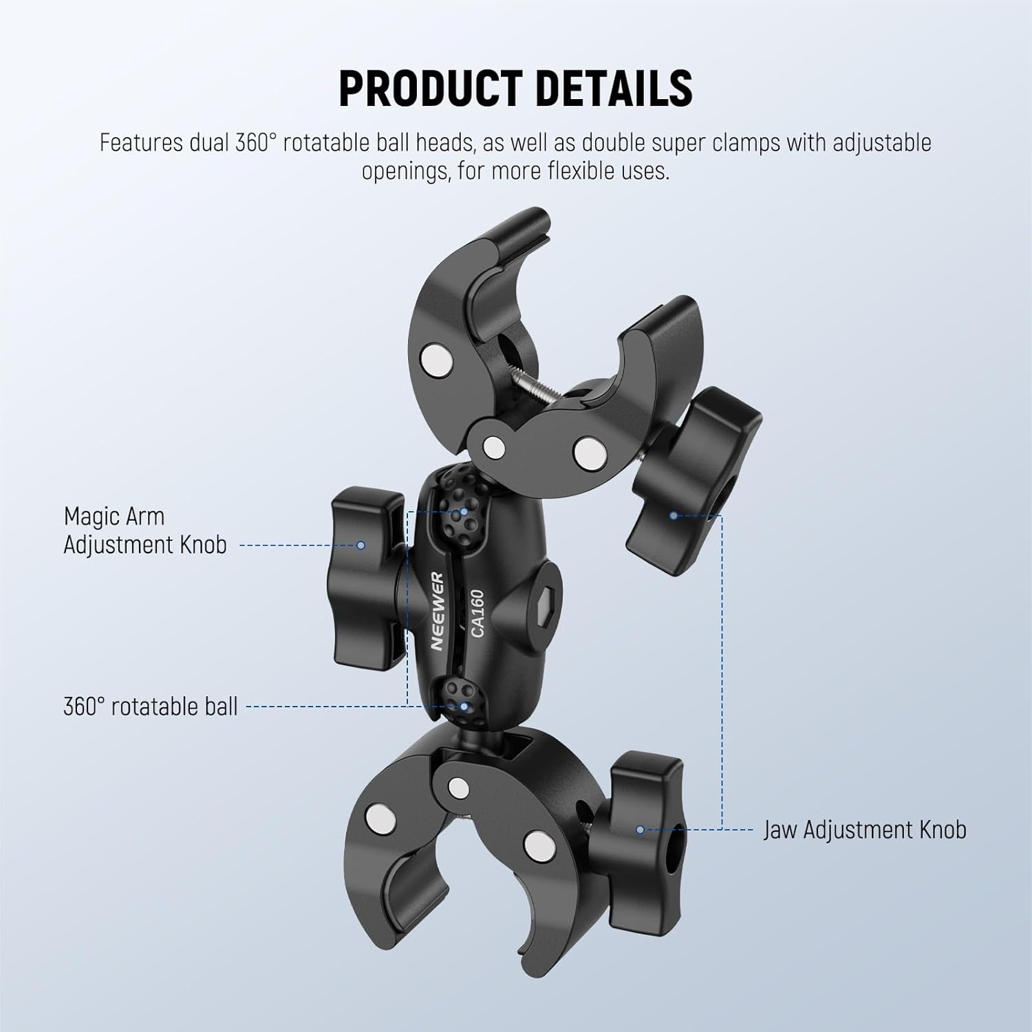 Thumbnail 1 de NEEWER Double Super Clamp Mount with Magic Arm (CA160) for desk photo studio setups