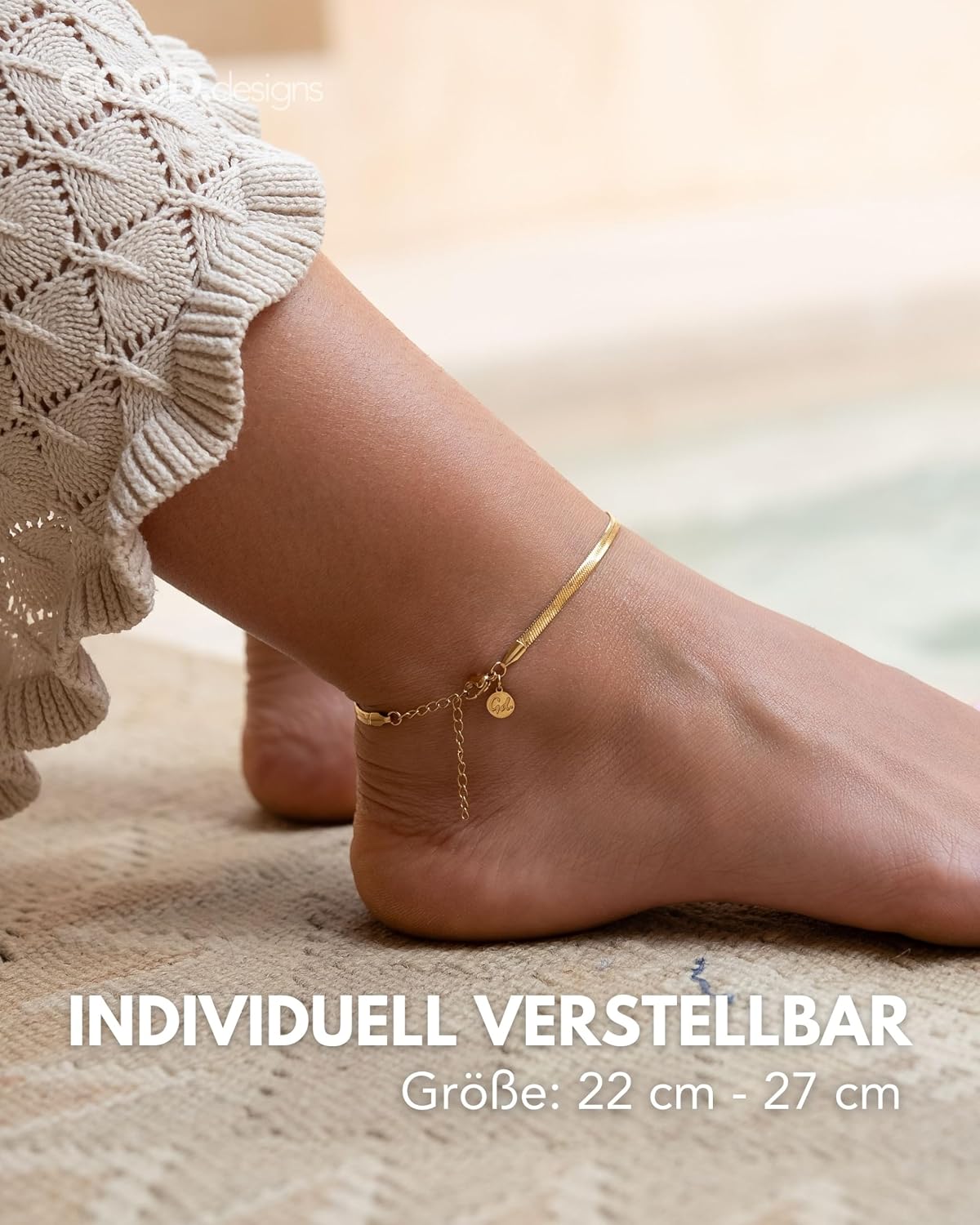 Thumbnail 3 de GD GOOD.designs Fußkettchen für Damen – flache Schlangenkette (3 mm) in 316L Edelstahl, 18K Gold, Roségold oder Silber