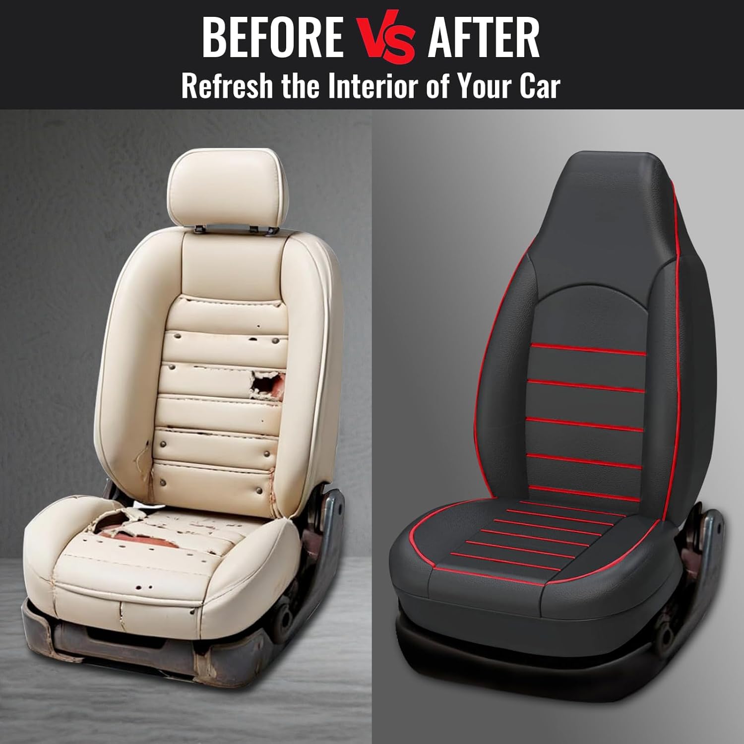 Thumbnail 2 de AUTOYOUTH Coprisedili anteriori universali in pelle PU Nero/Rosso, compatibili con airbag laterale