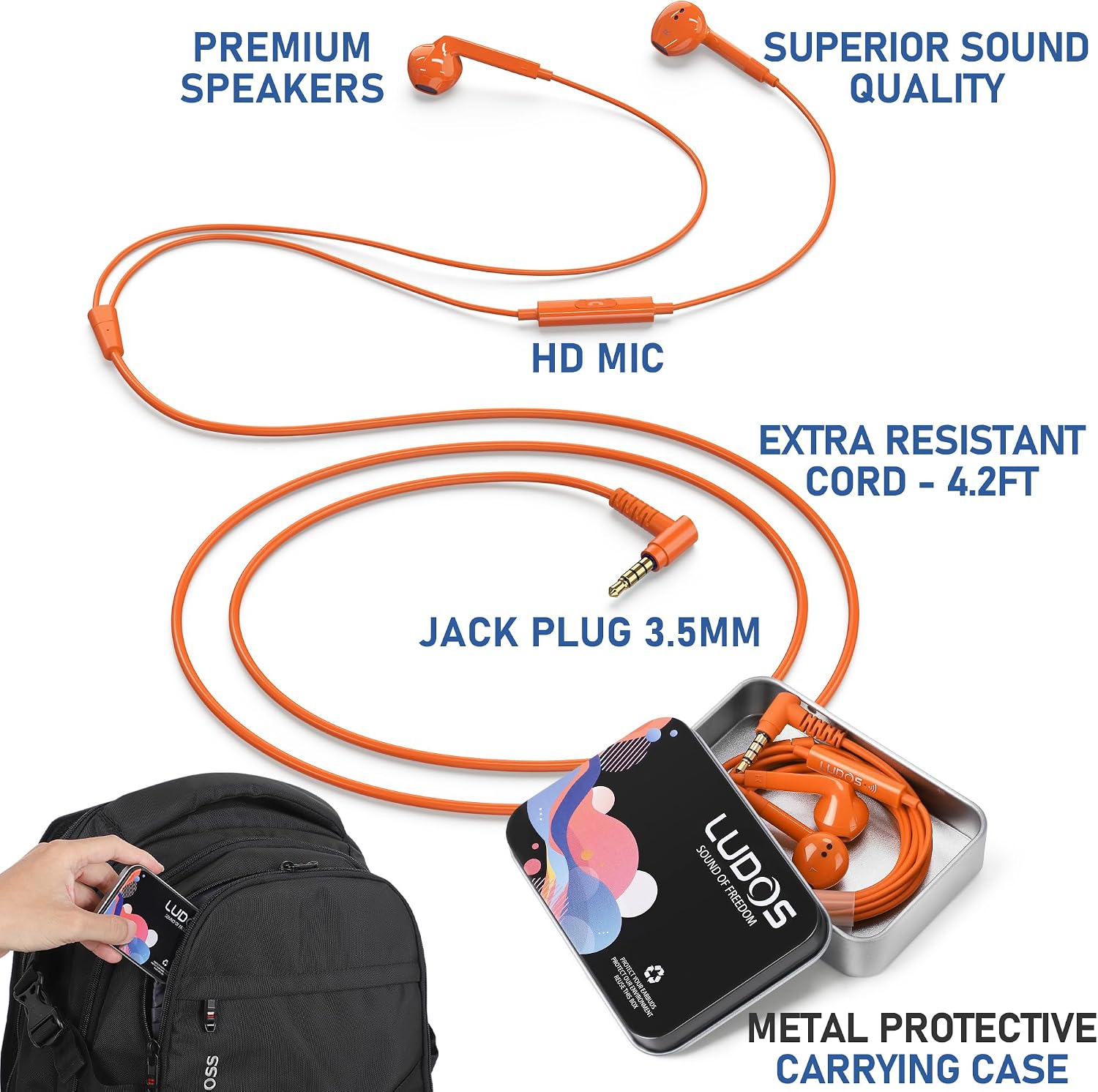 Detalle 2 de LUDOS FEROX In-Ear-Kopfhörer mit Kabel & Mikrofon (3,5-mm-Klinke) – Orange