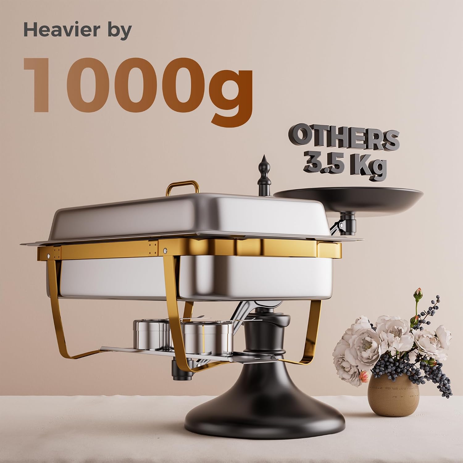 Detalle 2 de CAMMOO RG404 9QT 4-Pan Gold Chafing Dish