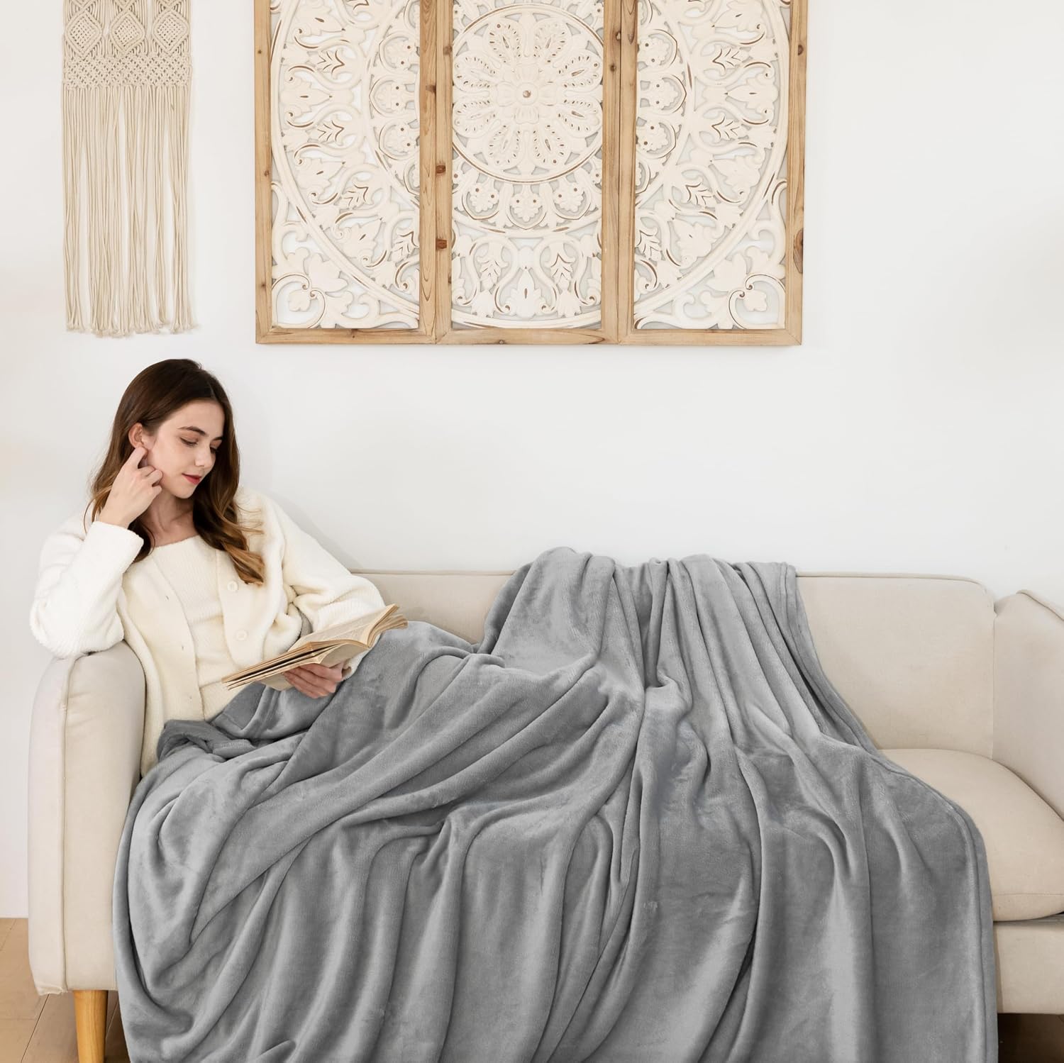 Detalle 2 de Good Nite Plaid Coperta in Pile Singolo 150x200 cm grigio
