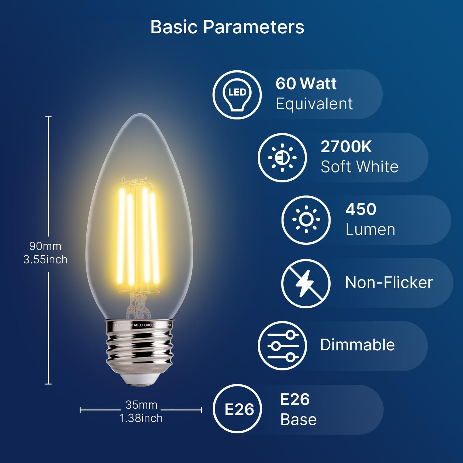 Detalle 2 de FLSNT B11 Dimmable LED Chandelier Bulbs, 60W Equivalent, 2700K, 6-Pack
