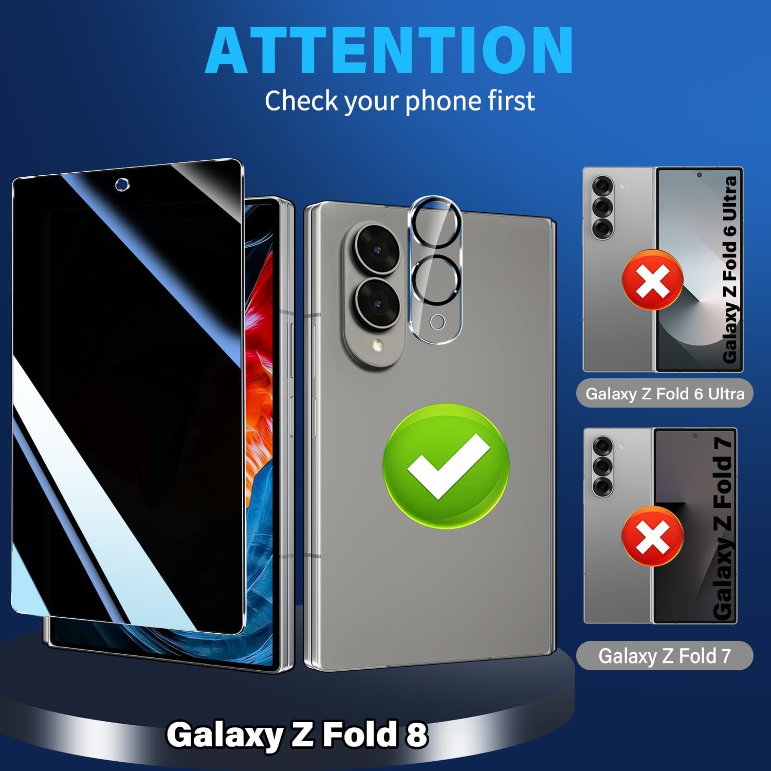 Detalle 2 de Arshek Privacy Screen Protector for Galaxy Z Fold 8, 9H Tempered Glass