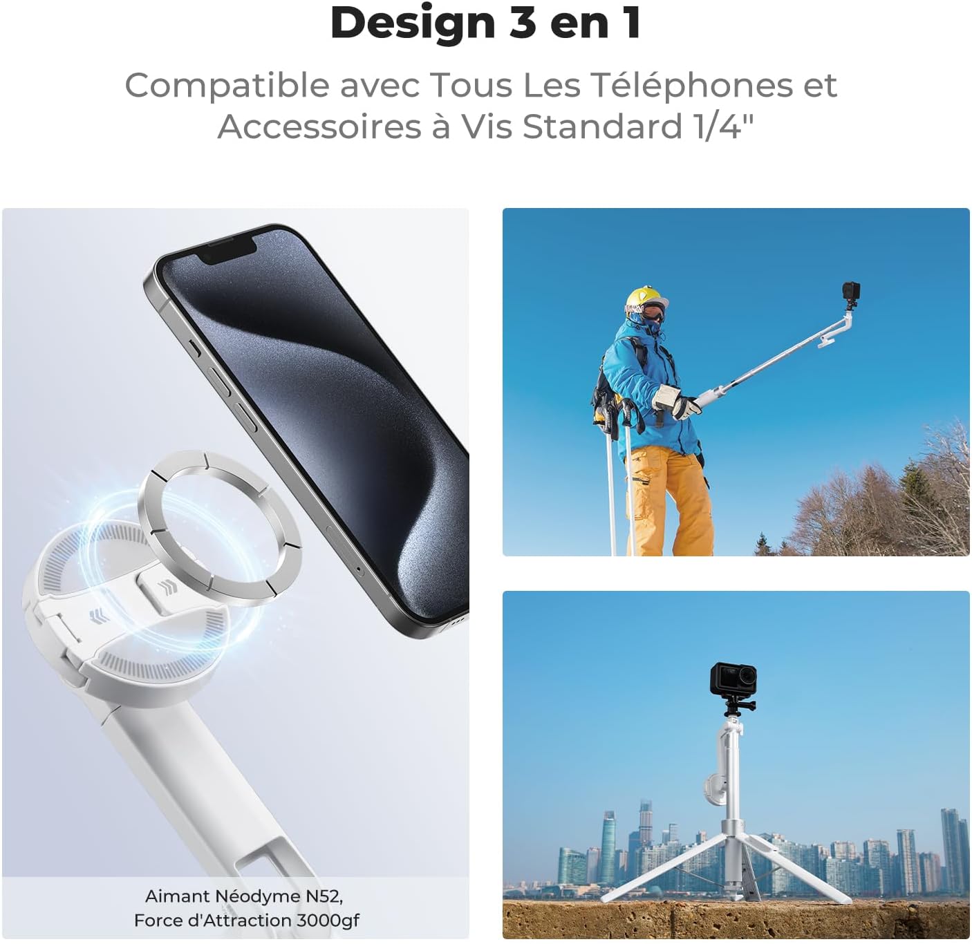 Detalle de K&F CONCEPT Trépied iPhone Mag-Safe 180 cm — 3-en-1 selfie magnétique avec télécommande