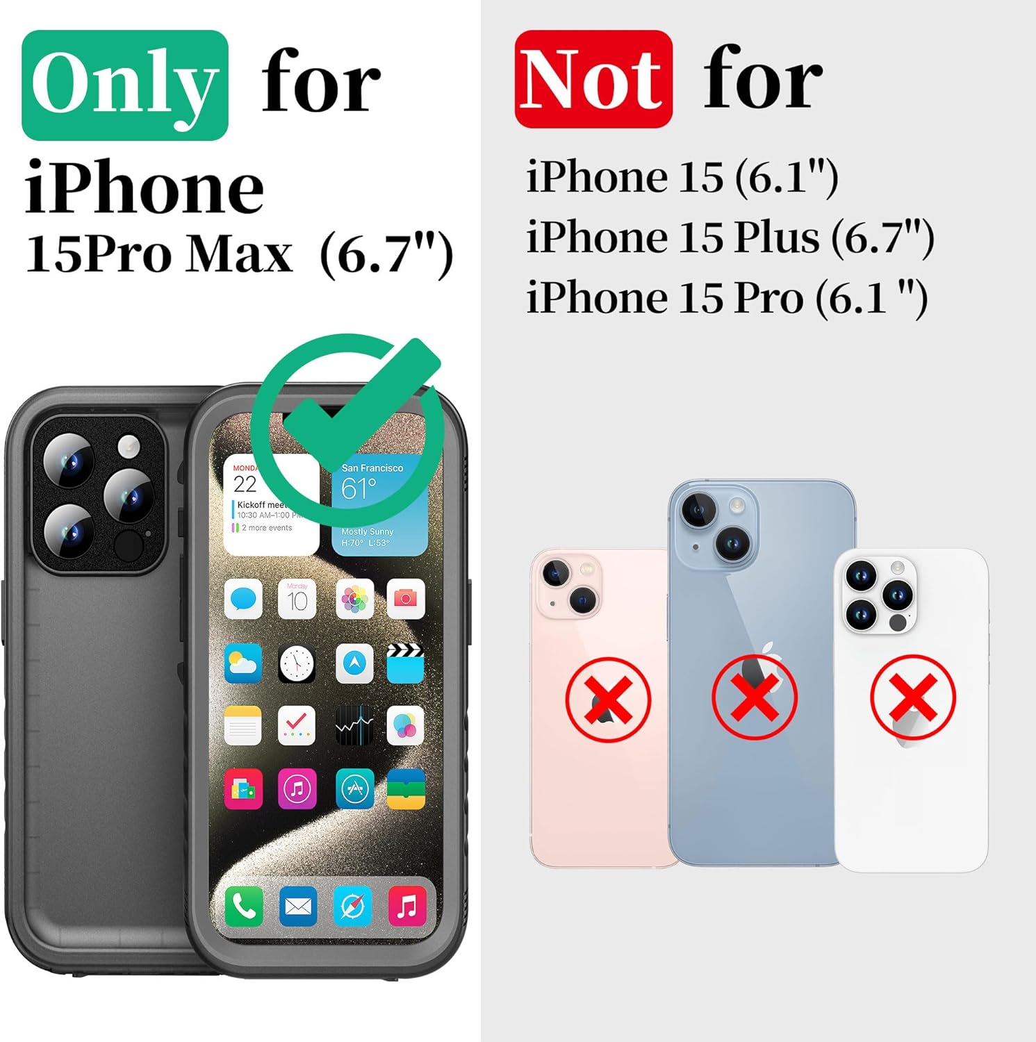 Detalle de Cozycase for iPhone 15 Pro Max Waterproof Case with Screen and Camera Protector