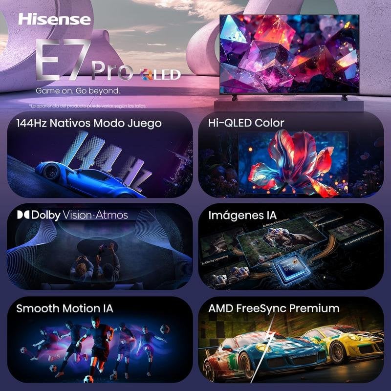 Detalle 2 de Hisense 50E7S PRO QLED de 50 pulgadas, 4K, 144 Hz y HDMI 2.1