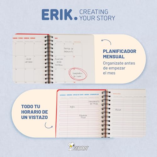 Detalle de Grupo Erik Agenda Snoopy 2026/2027 Semana Vista: agenda escolar con estilo clásico de Snoopy
