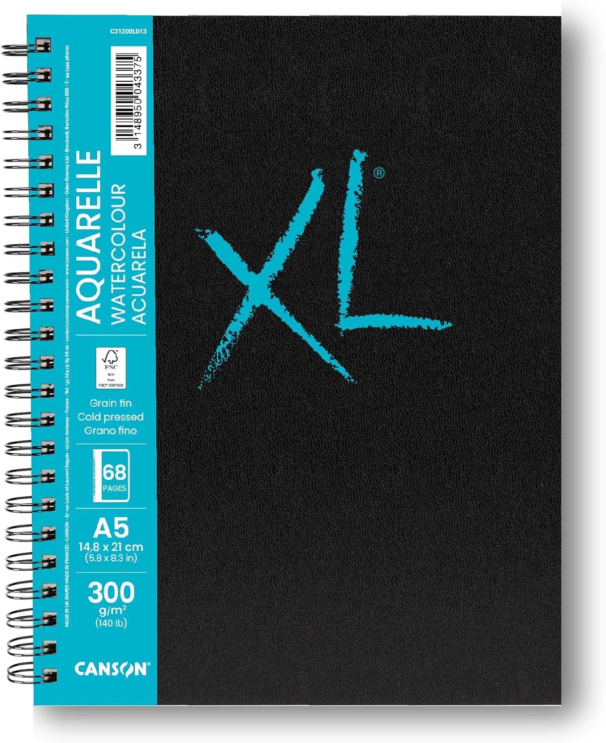 Detalle de Canson XL Aquarelle Book spiralato lato lungo A5, 34 fogli 300 g/m², grana fine, copertina rigida
