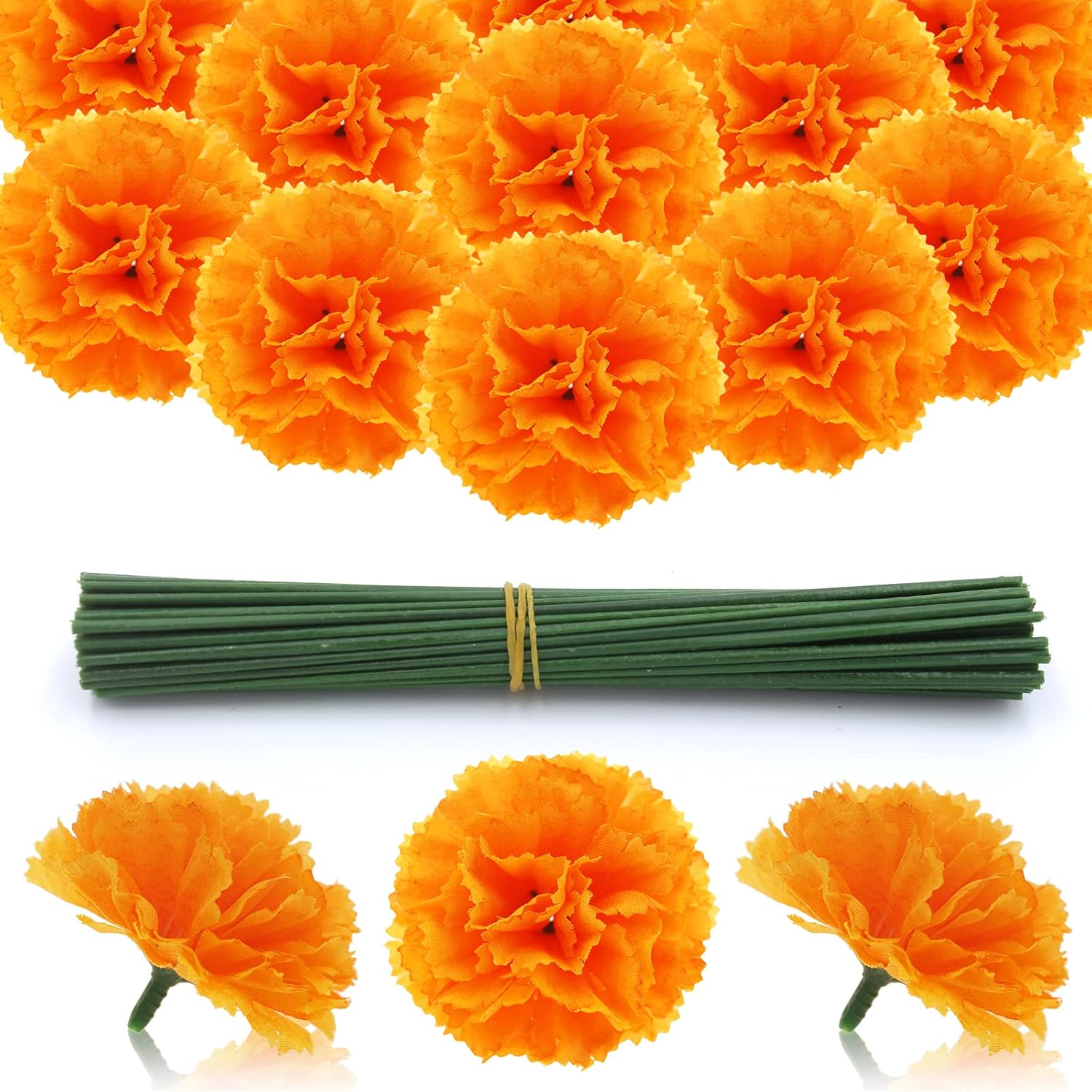 Detalle de Hananona 101-Piece Artificial Marigolds with Stems, Orange Silk Flowers