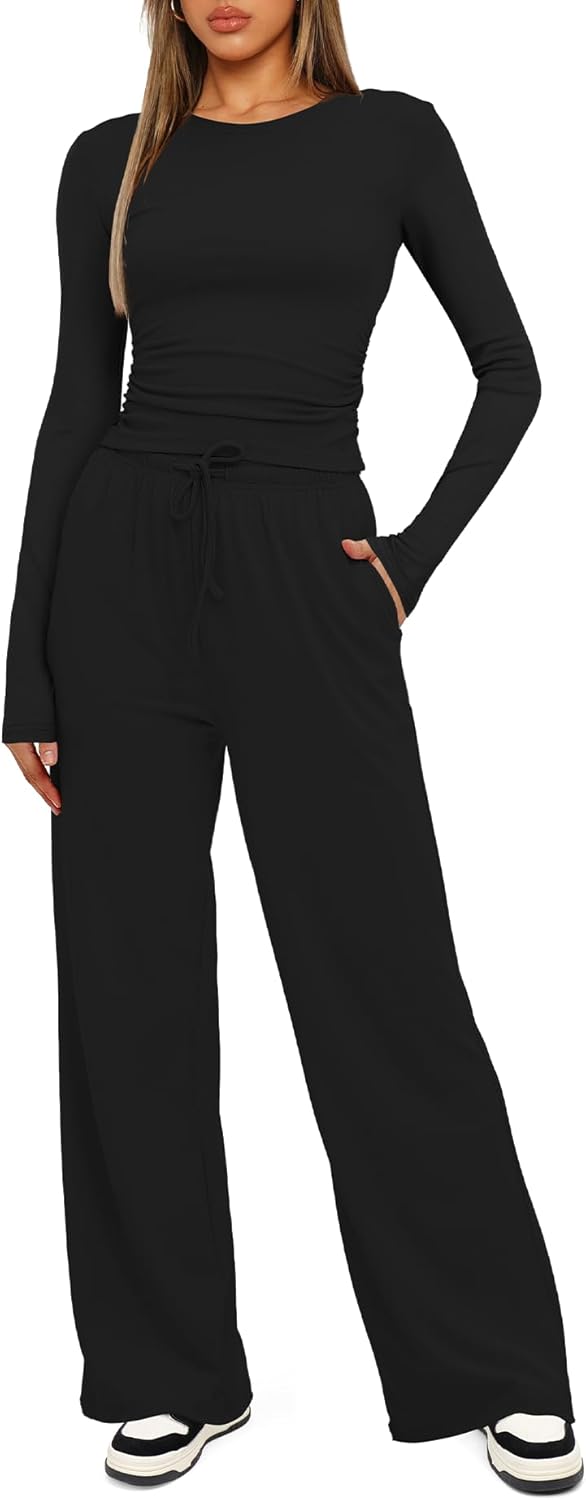 Thumbnail 2 de Darong Women’s 2-Piece Lounge Set: Long Sleeve Top + Wide-Leg Pants