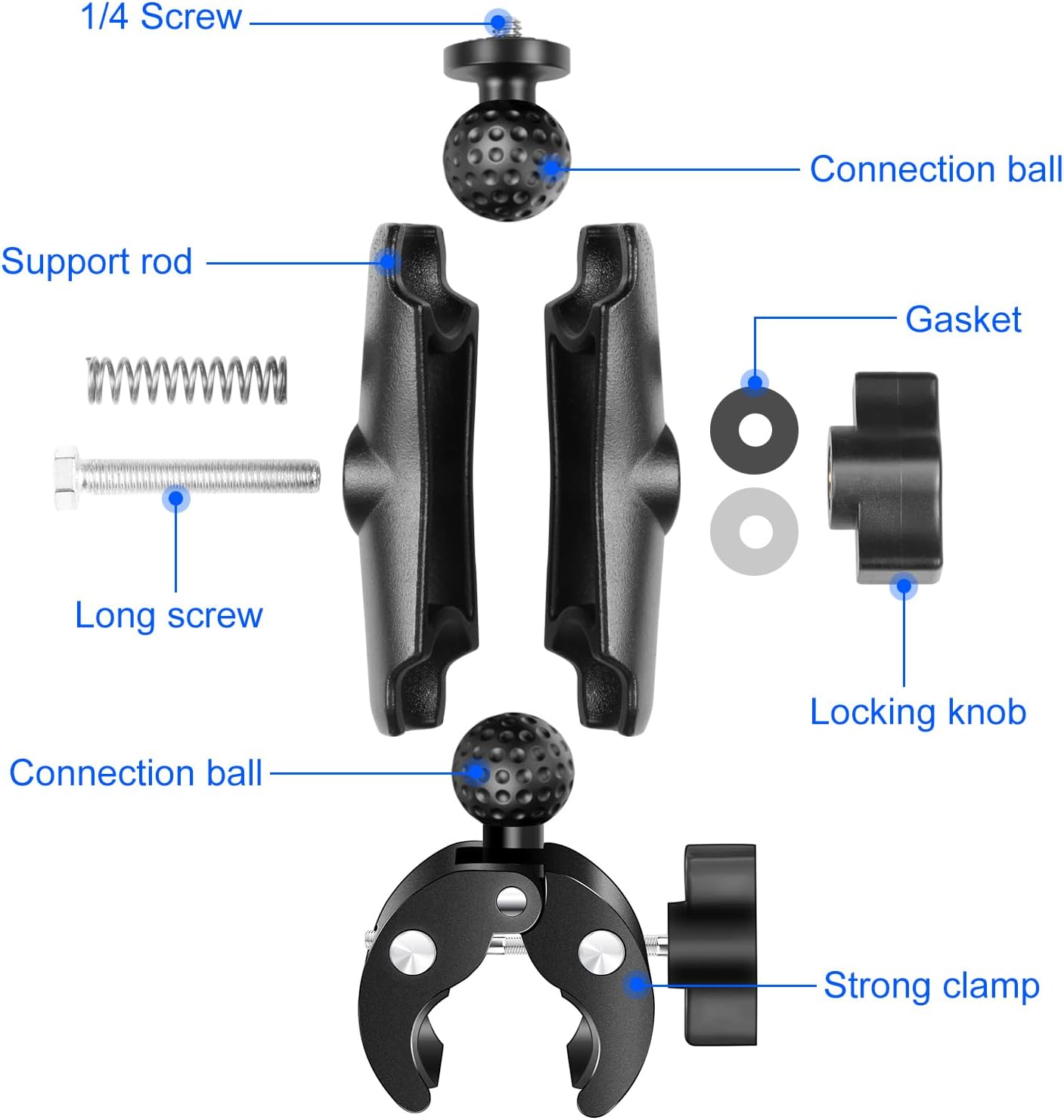 Detalle de PULUZ Super Clamp Crab Action Kamera Halterung für Motorradlenker – 360° Kugelkopf, 1/4" Gewinde