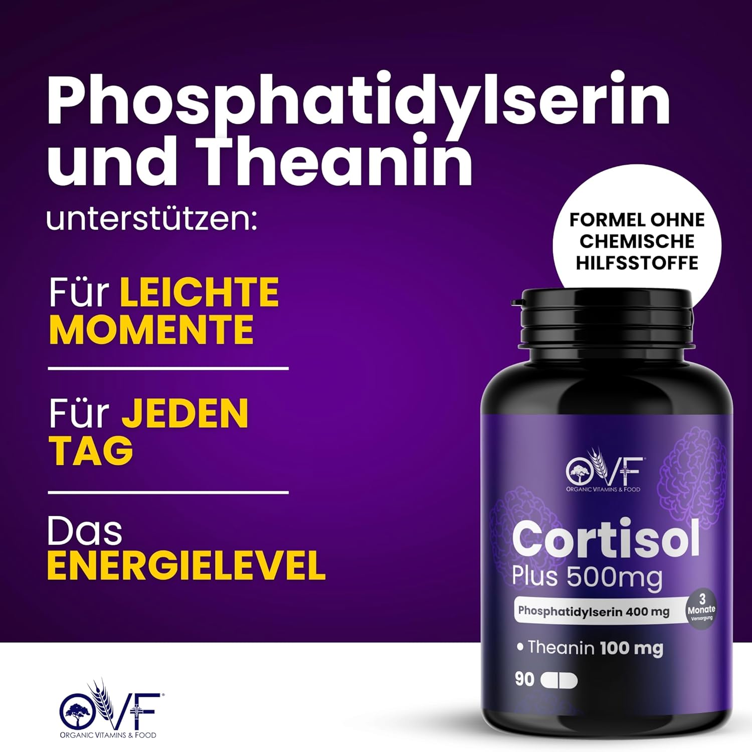 Detalle de OVF Cortisol Plus 500 mg – Phosphatidylserin 400 mg + L-Theanin 100 mg | 90 Kapseln