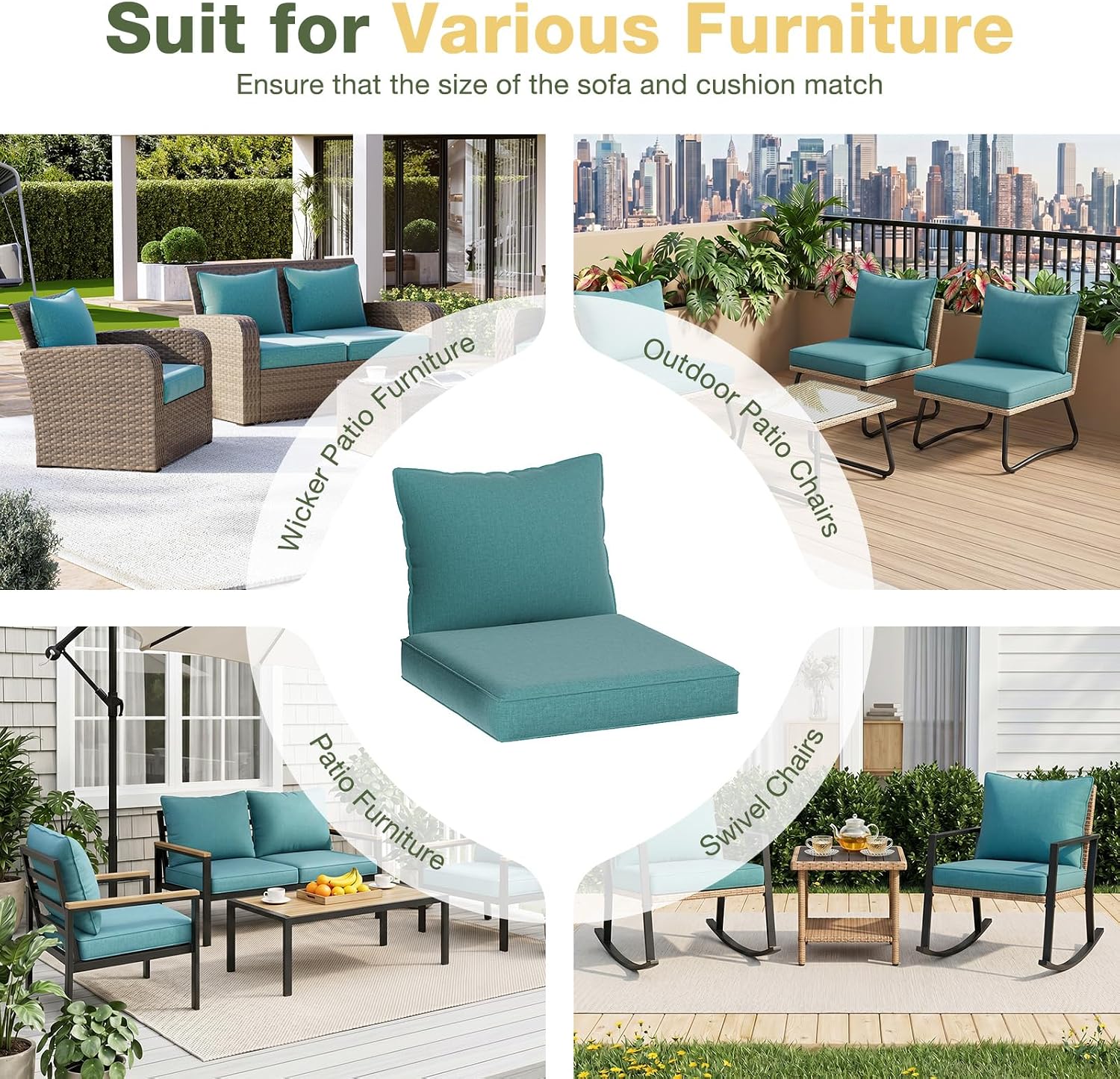 Detalle de Aoxun Outdoor Furniture Cushions, 4-Piece Set