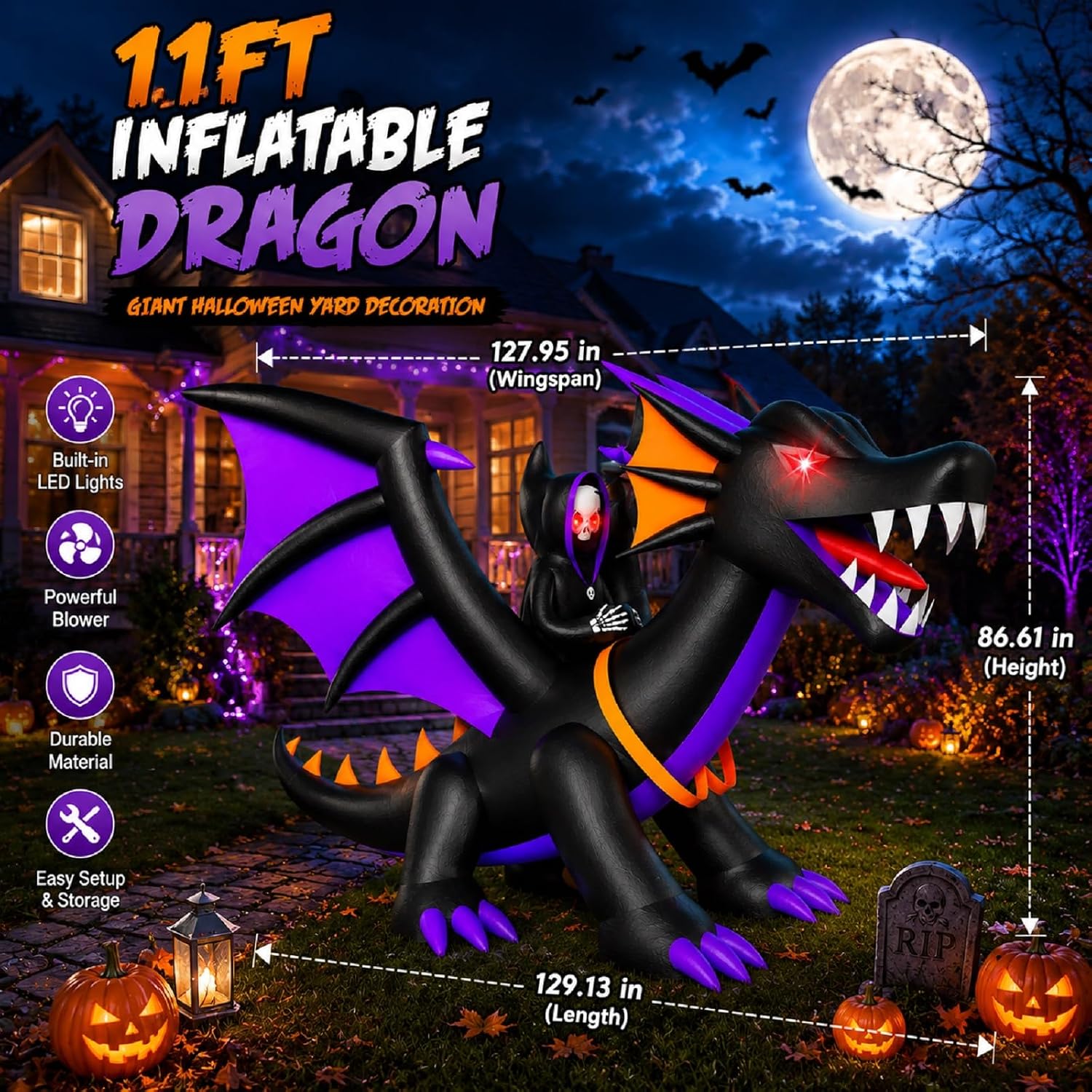 Detalle 2 de Skirfy 25166 11FT Inflatable Dragon with Multicolor LED Lights