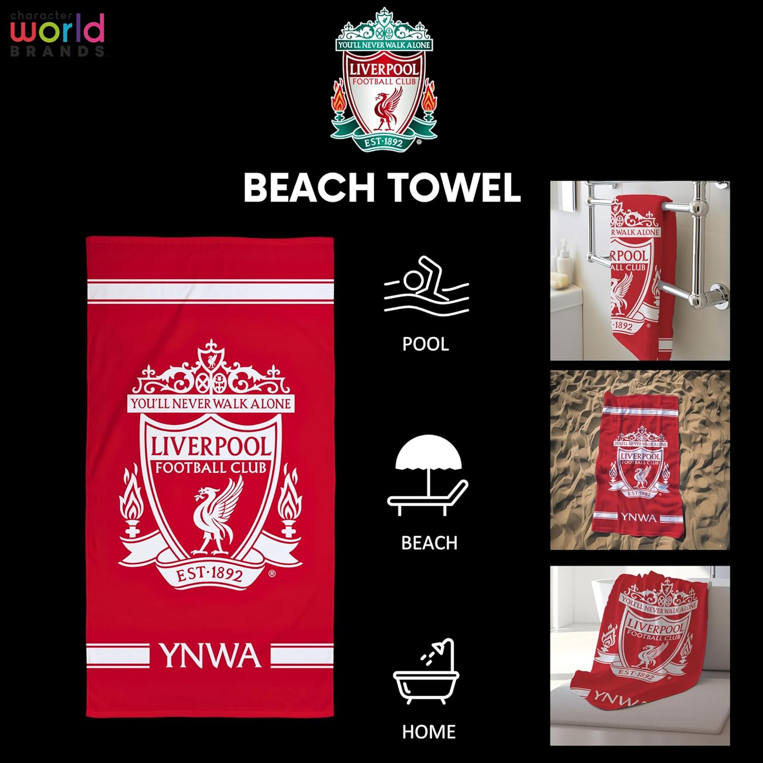 Detalle 2 de Liverpool FC Official Towel 75 x 150 cm – 100% Cotton, Quick-Dry, Official Merchandise