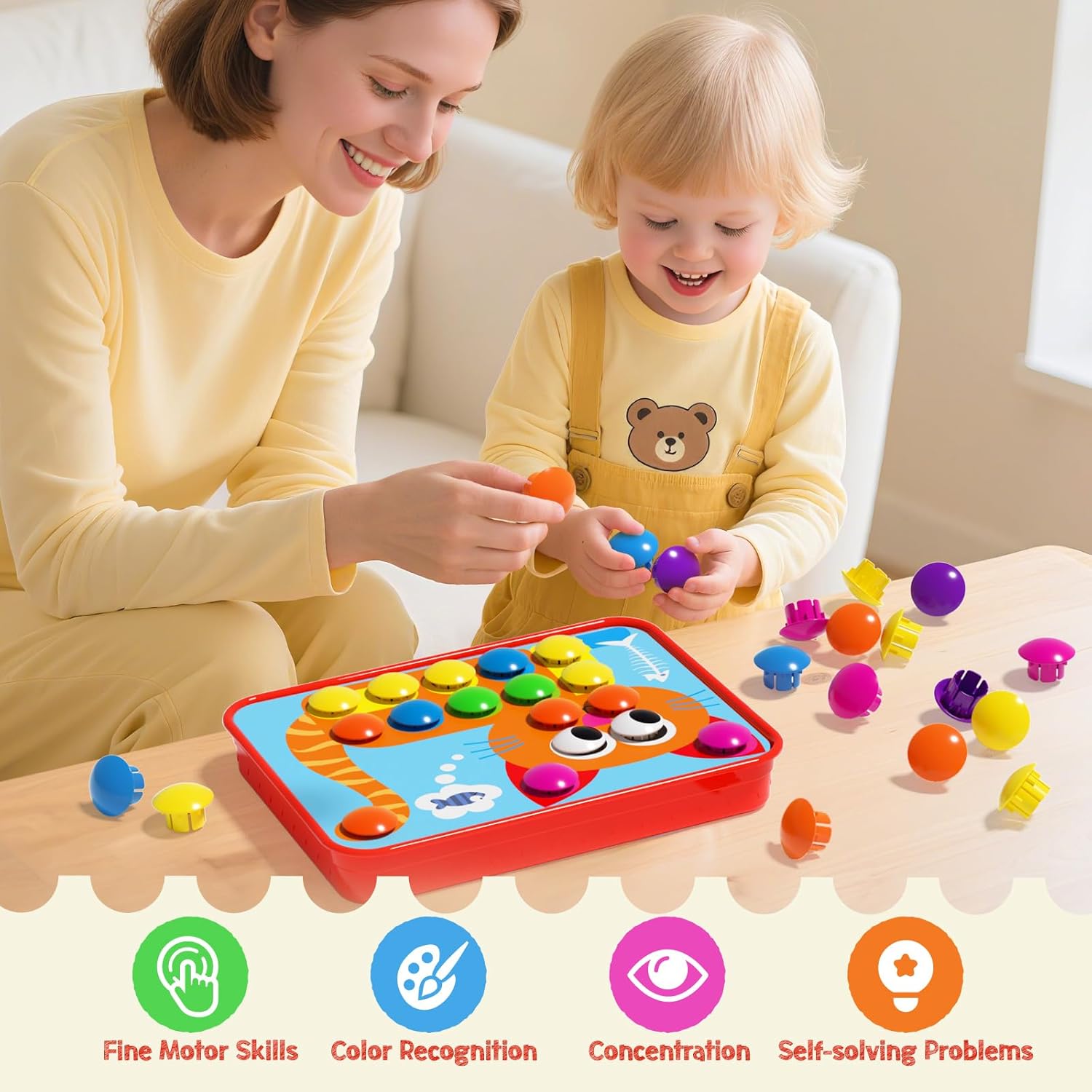 Thumbnail 3 de AMOSTING Steckspiel ab 2 Jahren – Kinderspiel zum Farbenlernen mit 20 Bildvorlagen