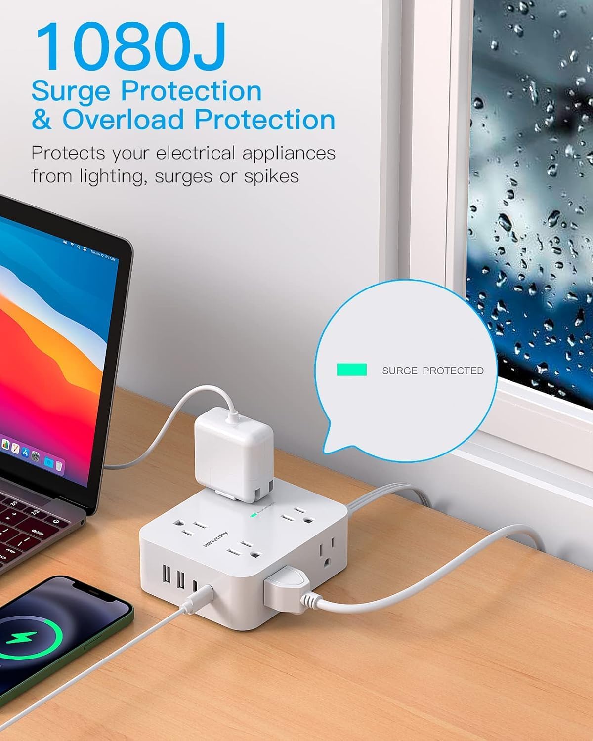 Thumbnail 5 de HANYCONY Surge Protector Strip, 8 Outlets ⚡