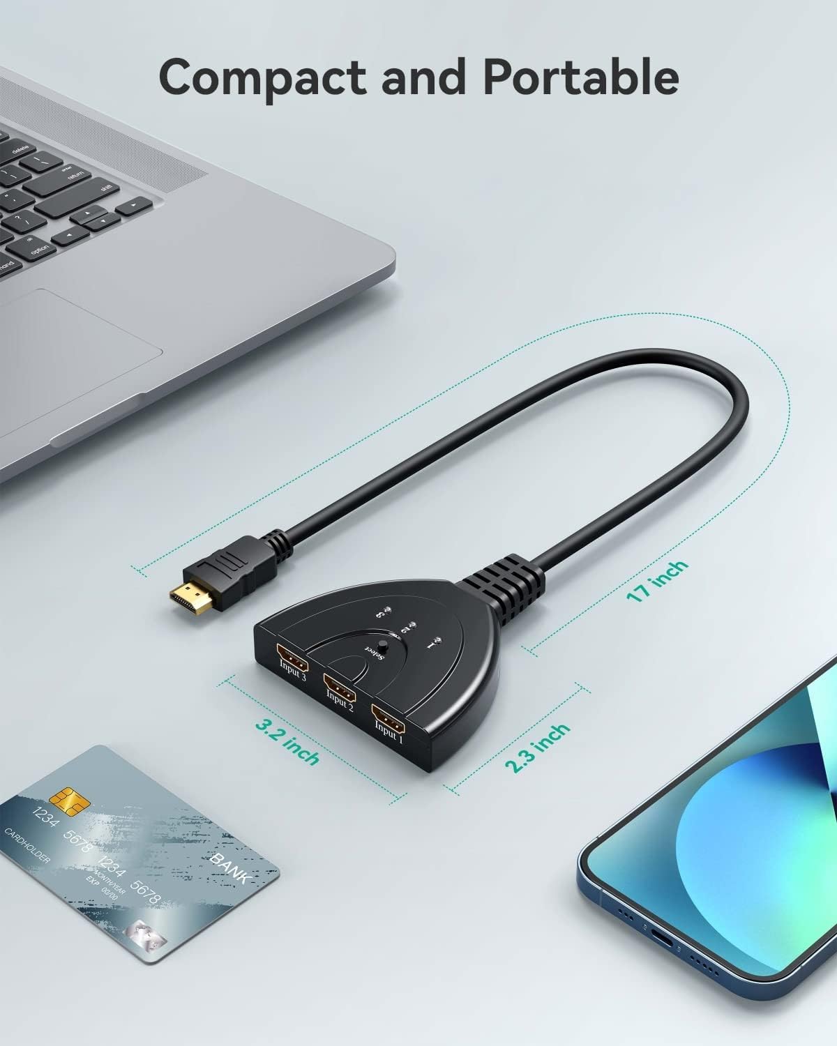 Thumbnail 2 de GANA HDMI Switch 3 in 1 – kompakter 3 Eingänge, 1 Ausgang, 4K UHD @30Hz