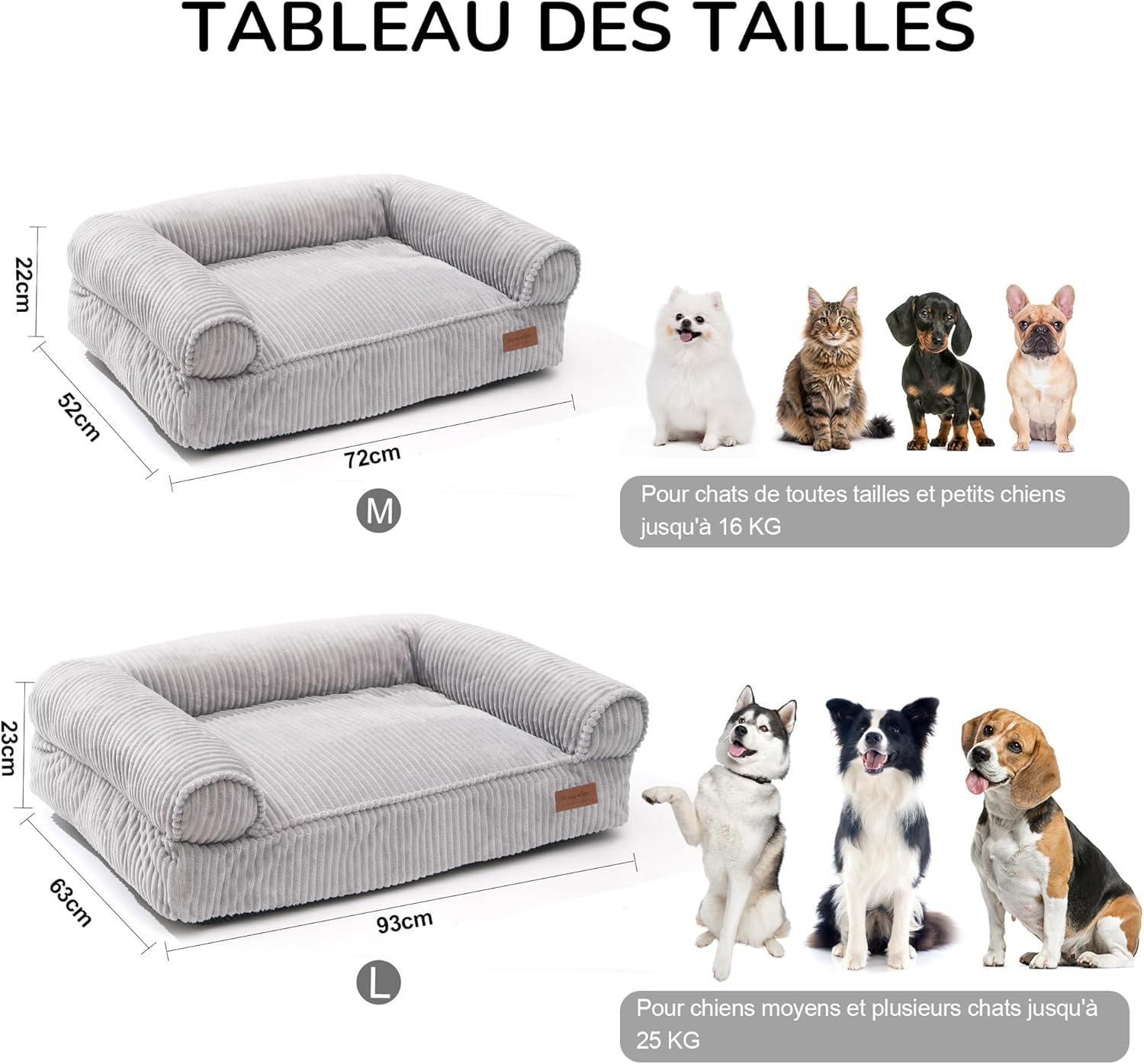 Thumbnail 5 de FUKUMARU Panier Chiens Chats – Canapé-lit 93 cm, grande taille, intérieur memory foam, housse déhoussable et lavable