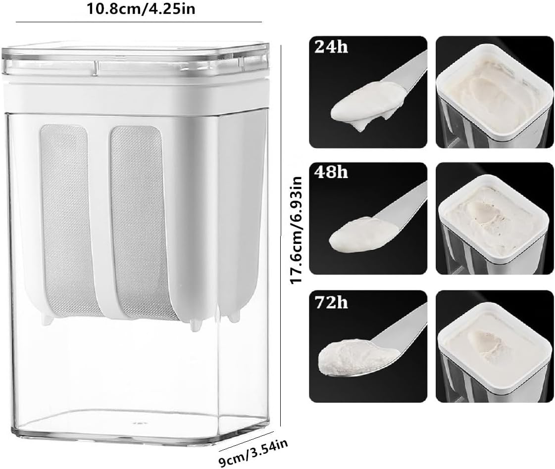 Detalle de lomonmen GLQ01 yoghurtzeef met deksel, fijnmazig filter en 1100 ml inhoud