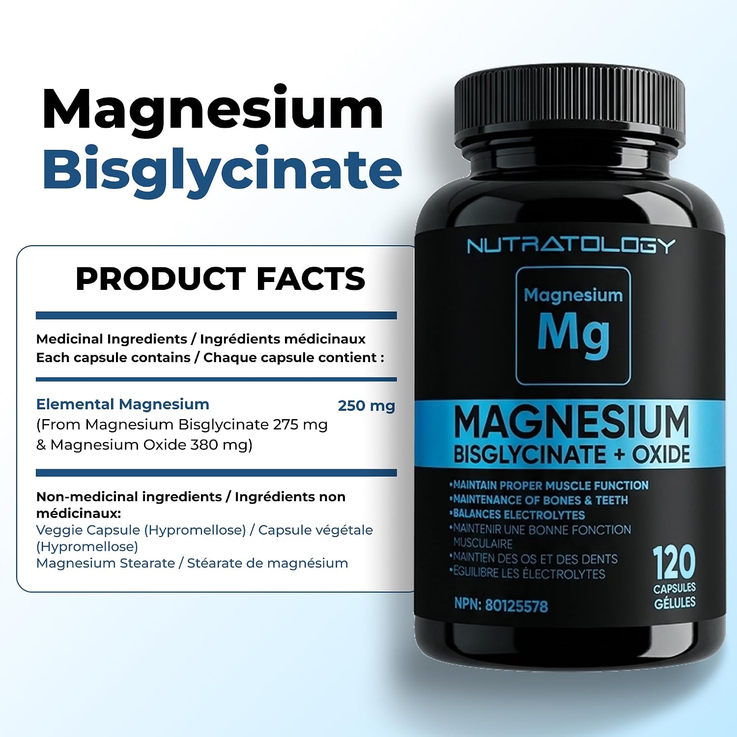 Detalle de Nutratology Magnesium Bisglycinate + Oxide Capsules, 250 mg, 120 Count