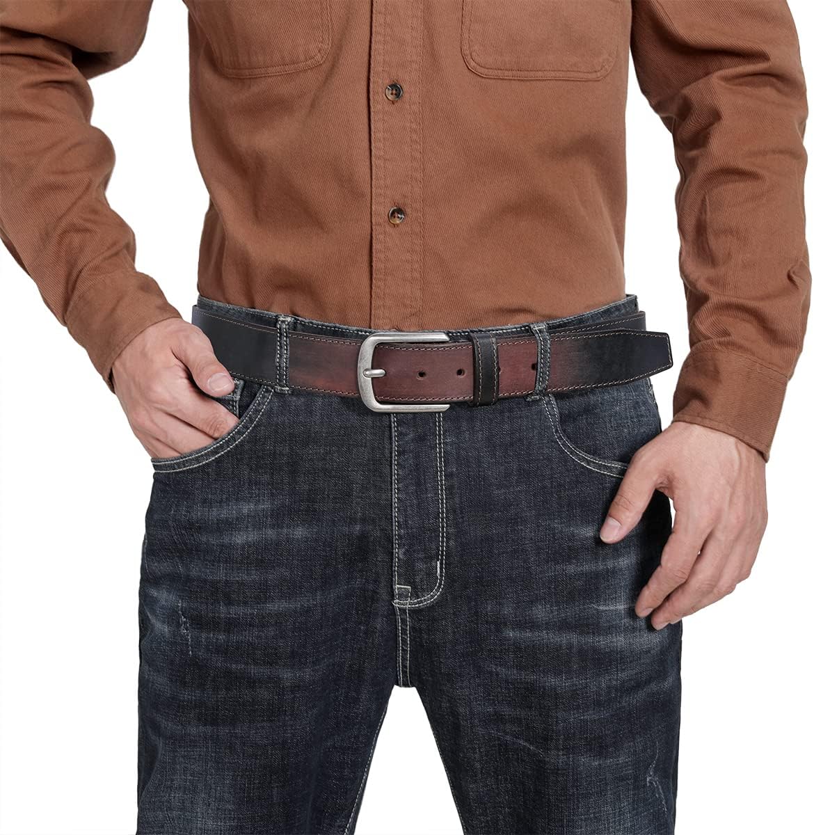 Detalle de BELTER Gürtel für Herren aus echtem Rindsleder – 3,8 cm Breite mit Geschenkbox