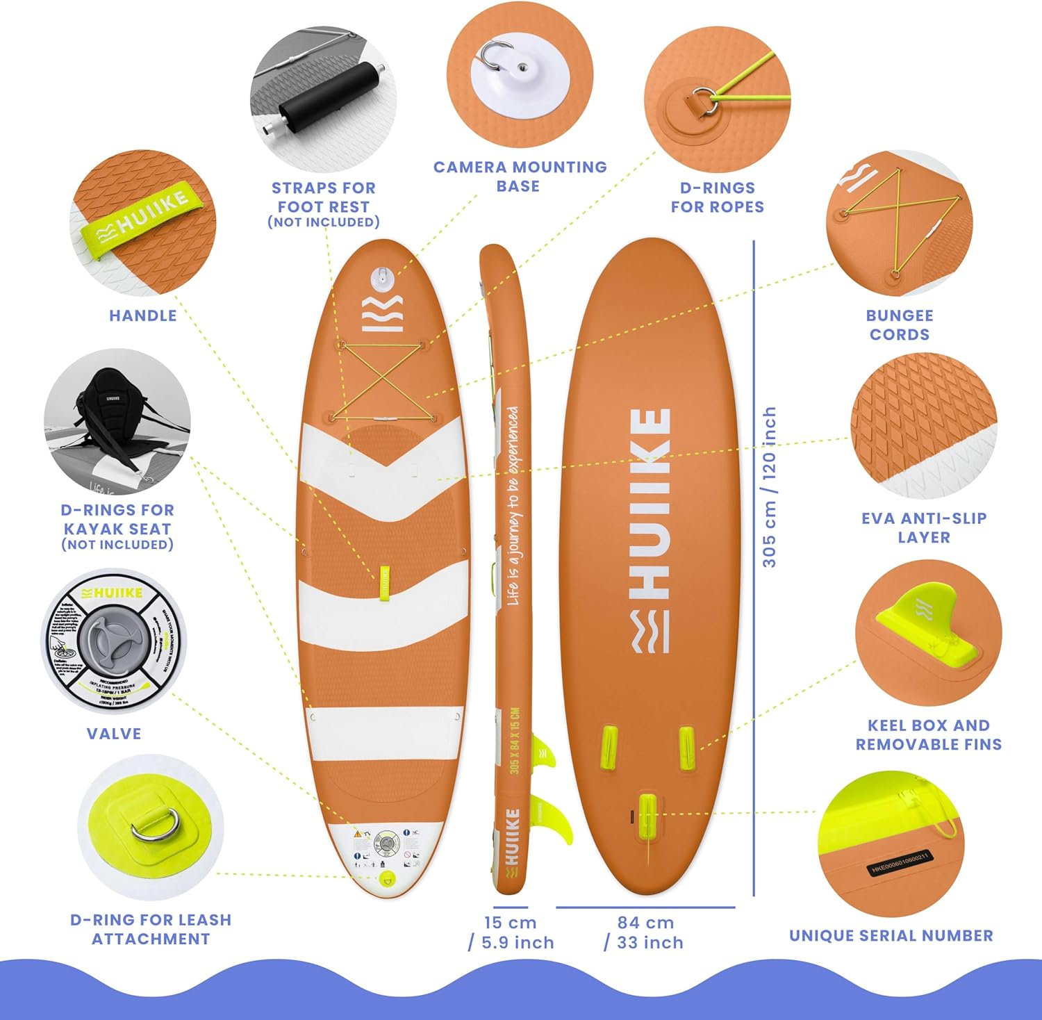 Thumbnail 1 de HUIIKE 10’ Inflatable Stand Up Paddle Board for Adults (Full Pack with Paddle, Pump, Fins and Accessories)