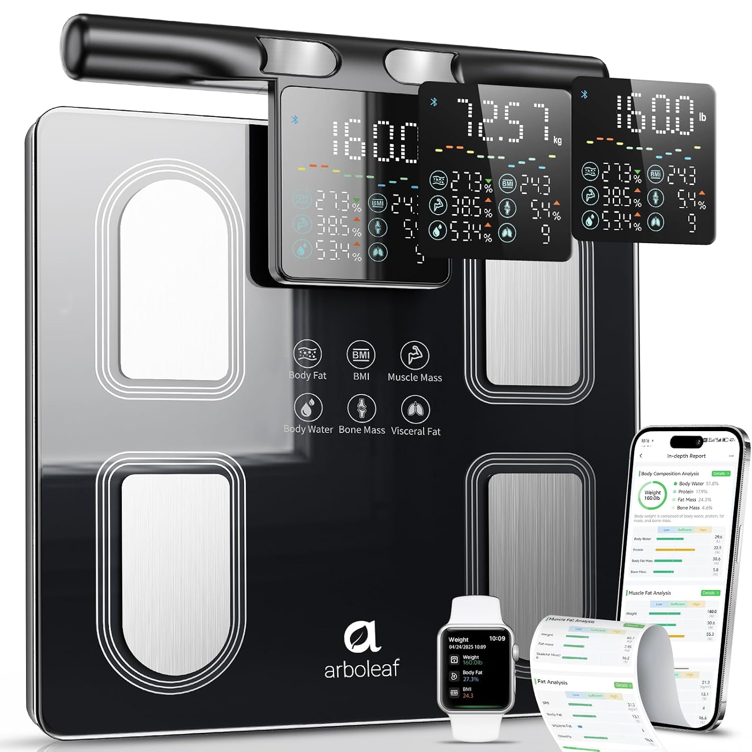 Detalle de Arboleaf CS10P Body Fat Scale with 8-Electrode Analysis and Retractable Handle