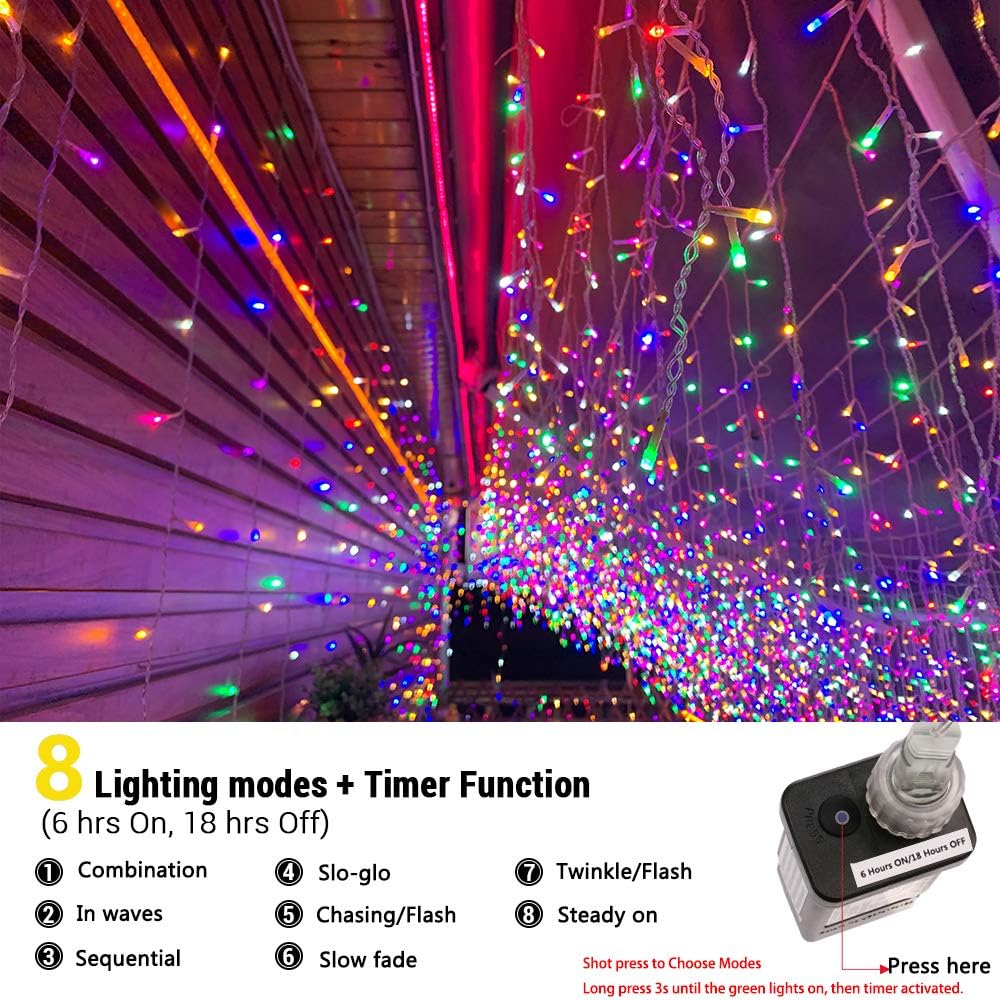 Detalle de Toodour JT-EL/FC300V0200 Multicolor LED Icicle Lights, 360 LEDs, 8 Modes