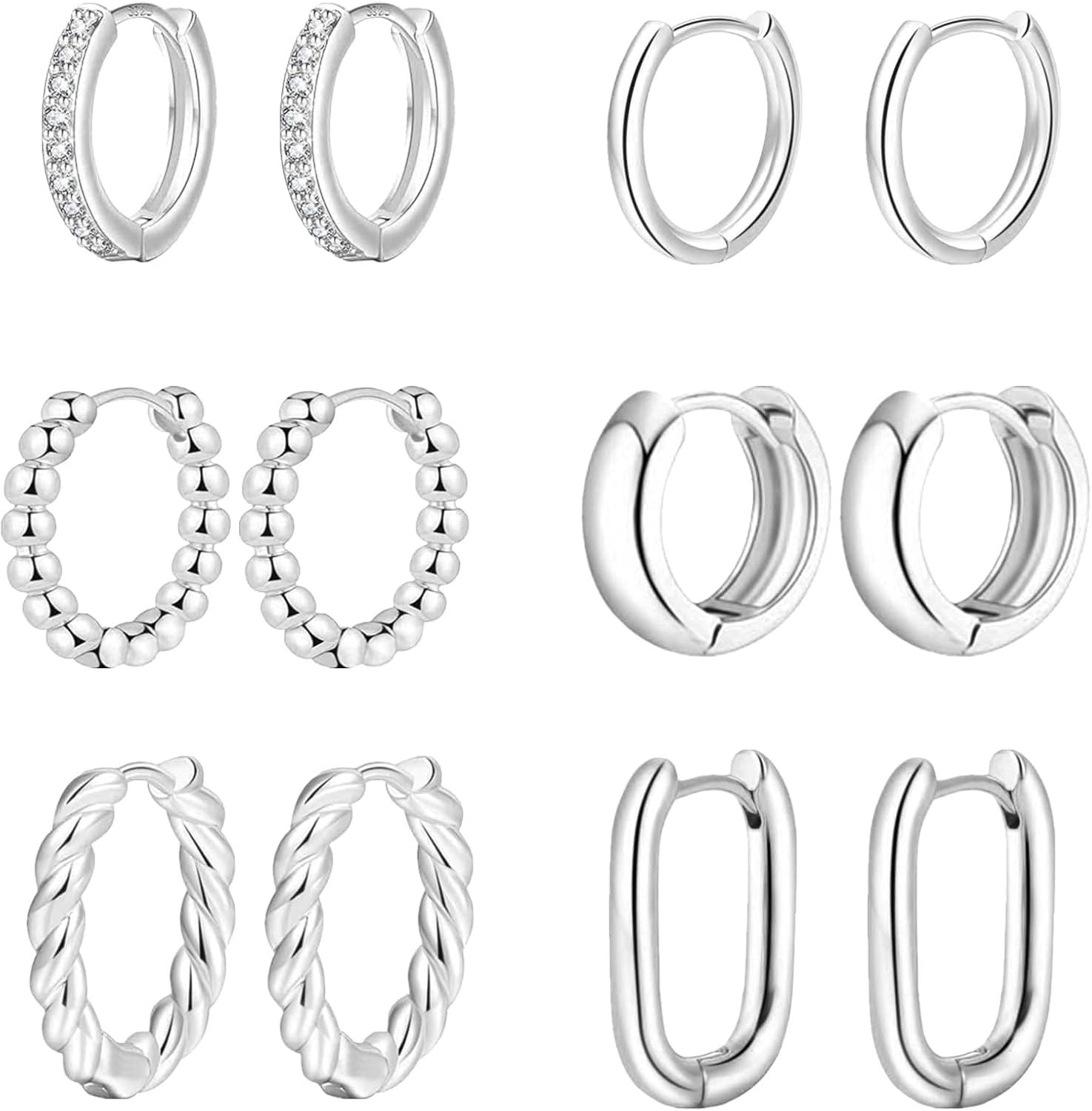 Detalle de jagosen 6 Paar Ohrringe Set Silber 925 Creolen (hypoallergen) für mehrere Ohrlöcher