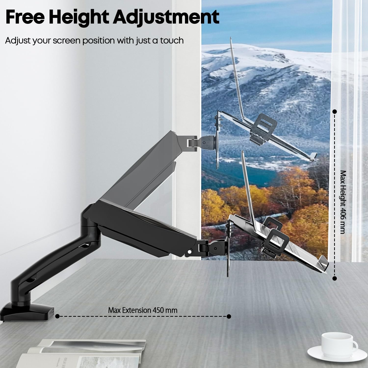 Detalle 2 de PUTORSEN Monitor Arm mit Laptopablage für 17–32 Zoll Monitore & bis 17 Zoll Notebooks (VESA 75/100)